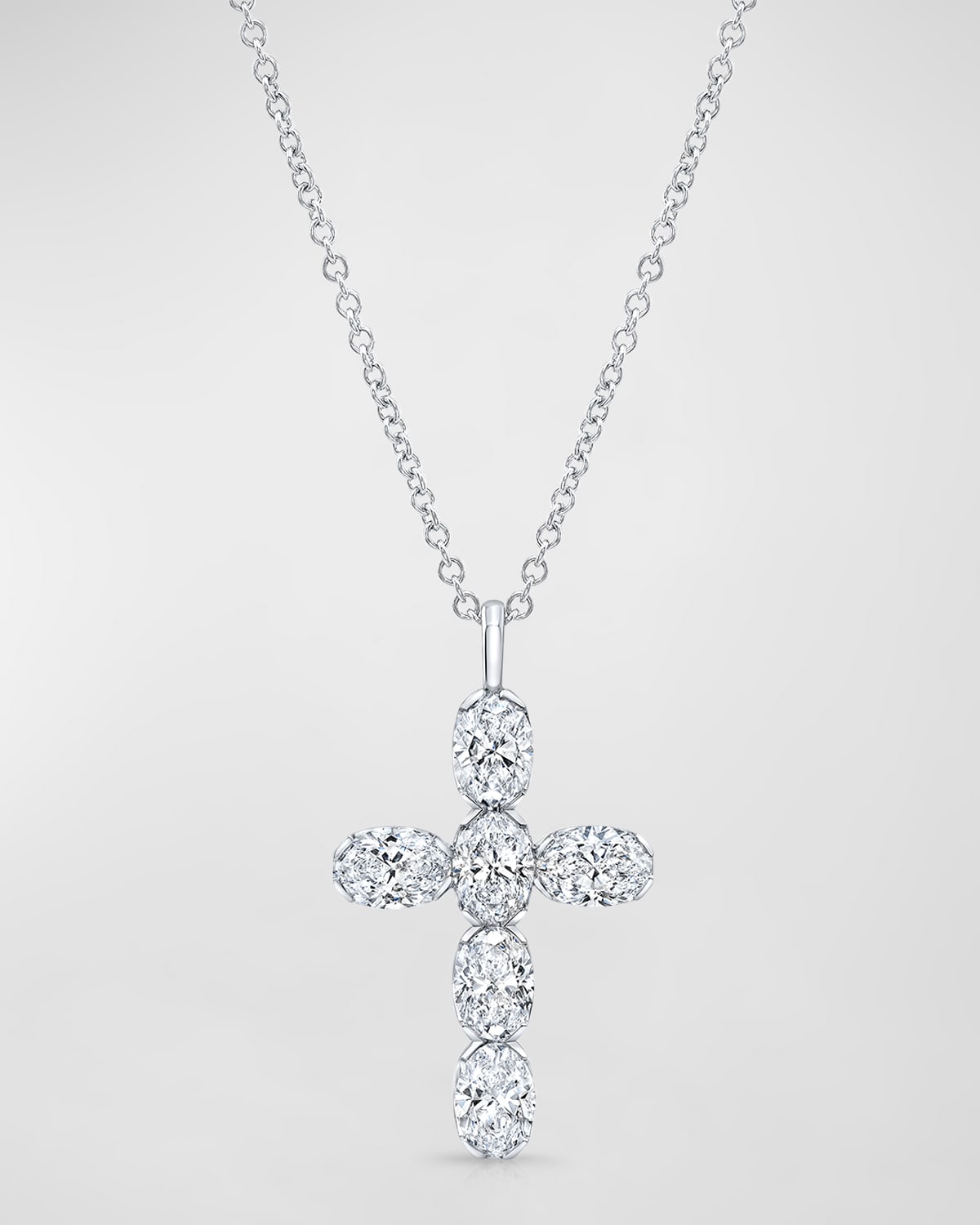 18K White Gold Oval Diamond Cross Pendant Necklace