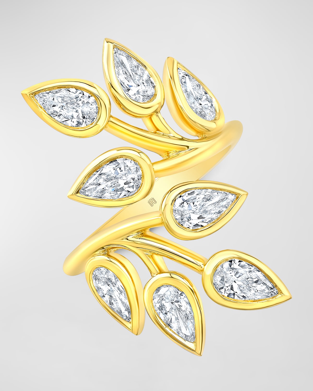18K Yellow Gold Bezel Set Diamond Branch Ring, Size 6.5