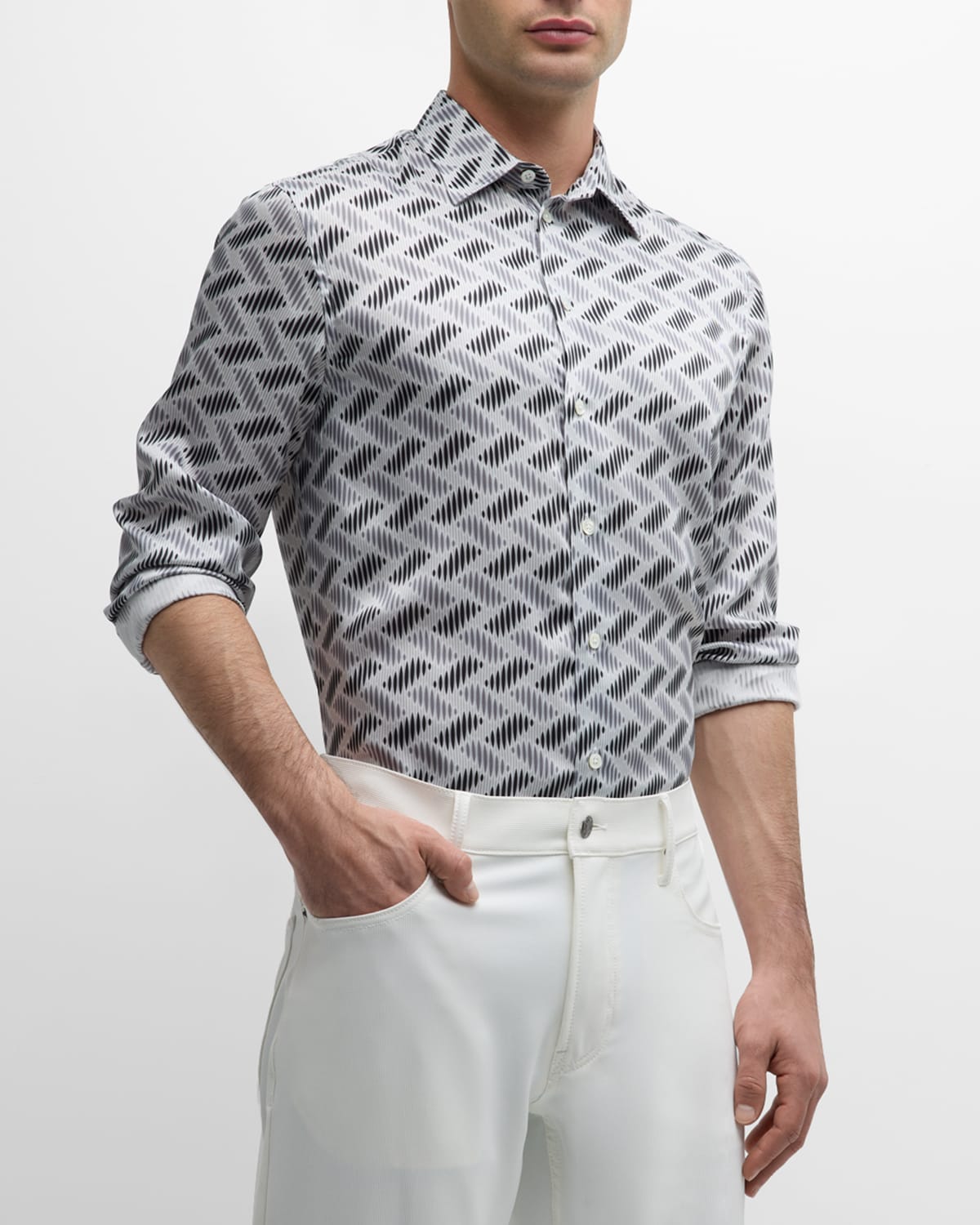 Shop Emporio Armani Men's Geometric-print Sport Shirt In Grey