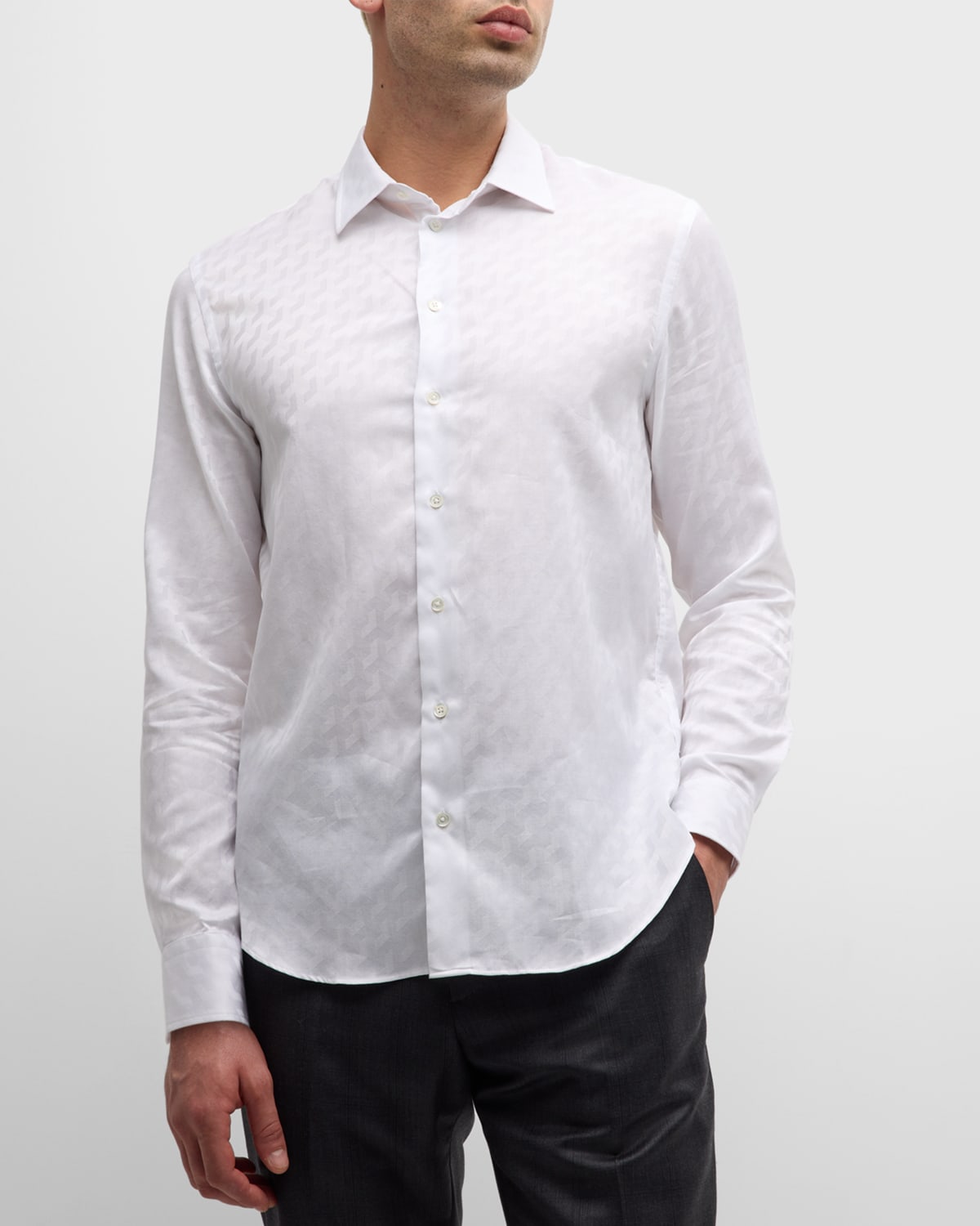 Emporio Armani Men's Cotton Jacquard Sport Shirt In Brown