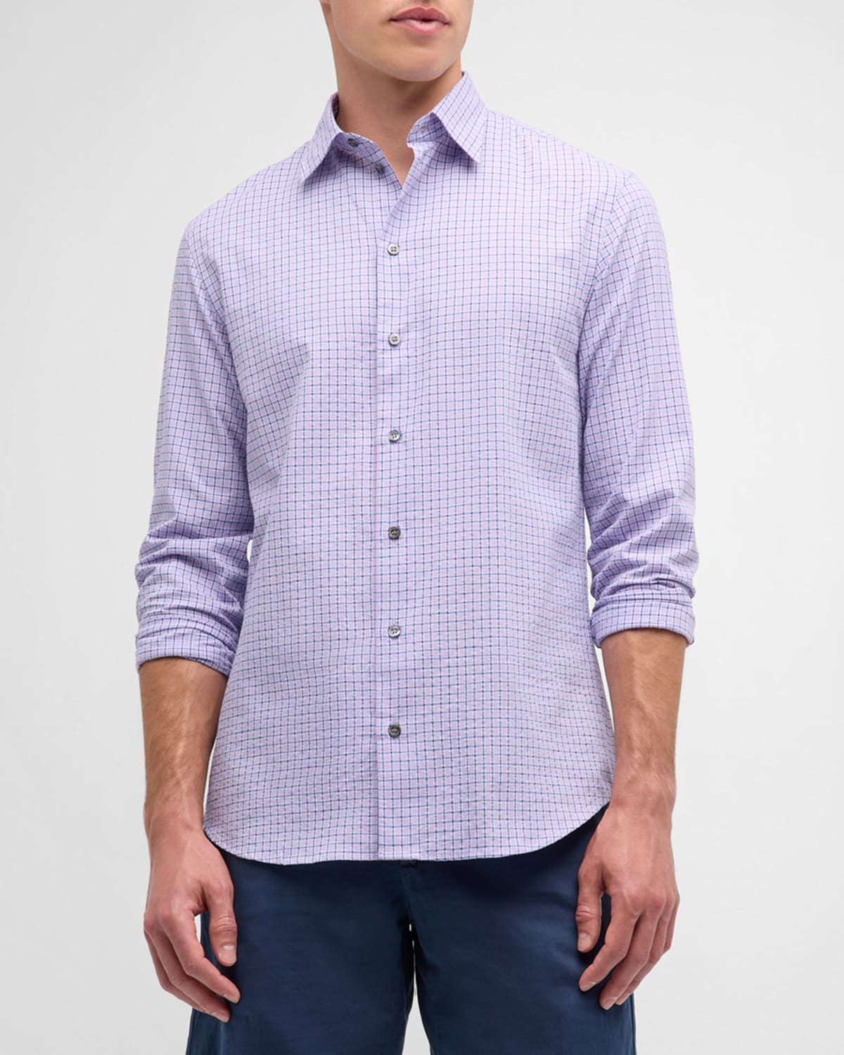 Shop Emporio Armani Men's Cotton Check Sport Shirt In Purple