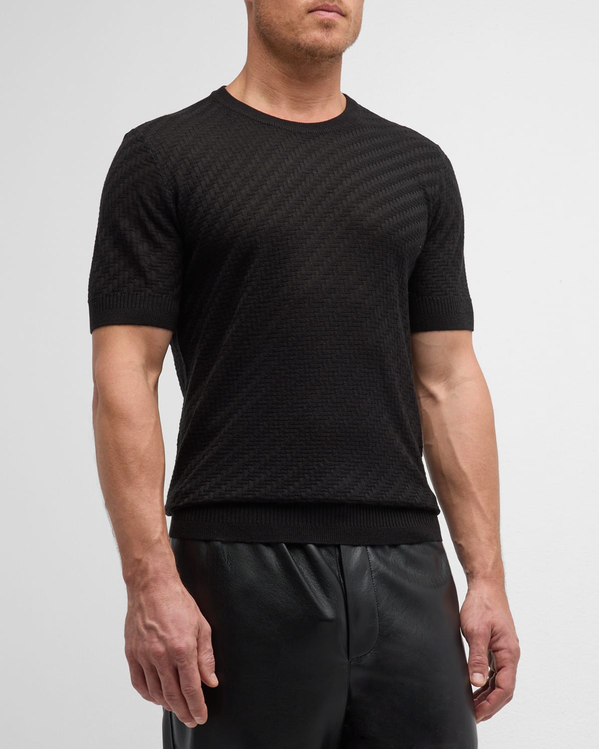 Shop Emporio Armani Men's Woven Crewneck T-shirt In Black