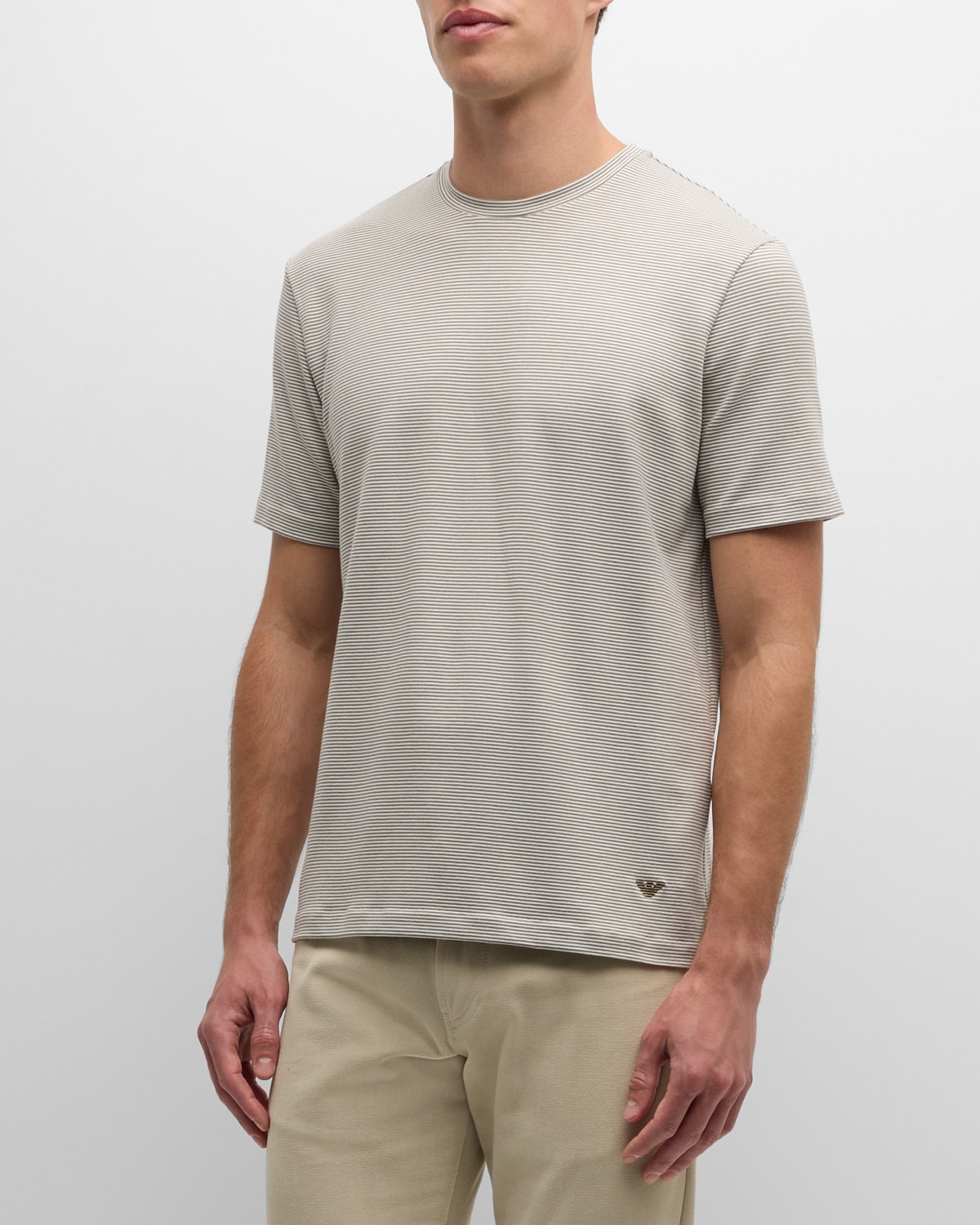 Emporio Armani Men's Micro-stripe Crewneck T-shirt In Gray