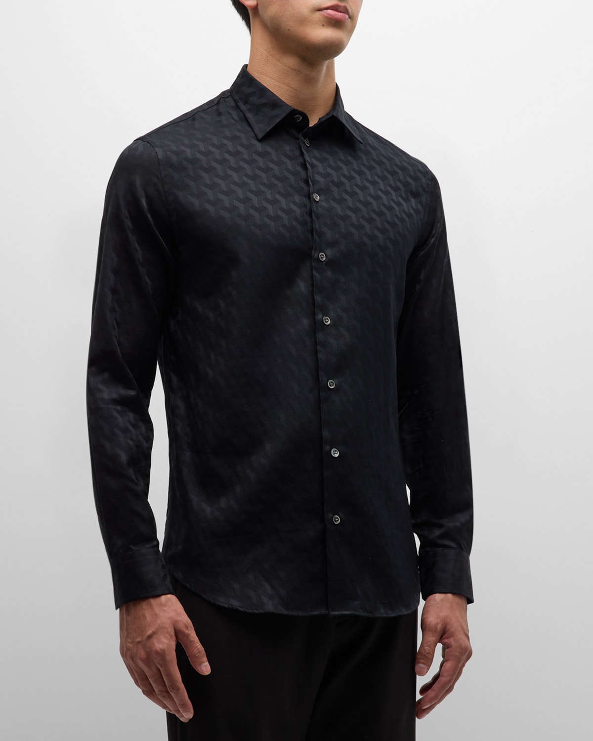 Emporio Armani Men's Cotton Jacquard Sport Shirt In Black