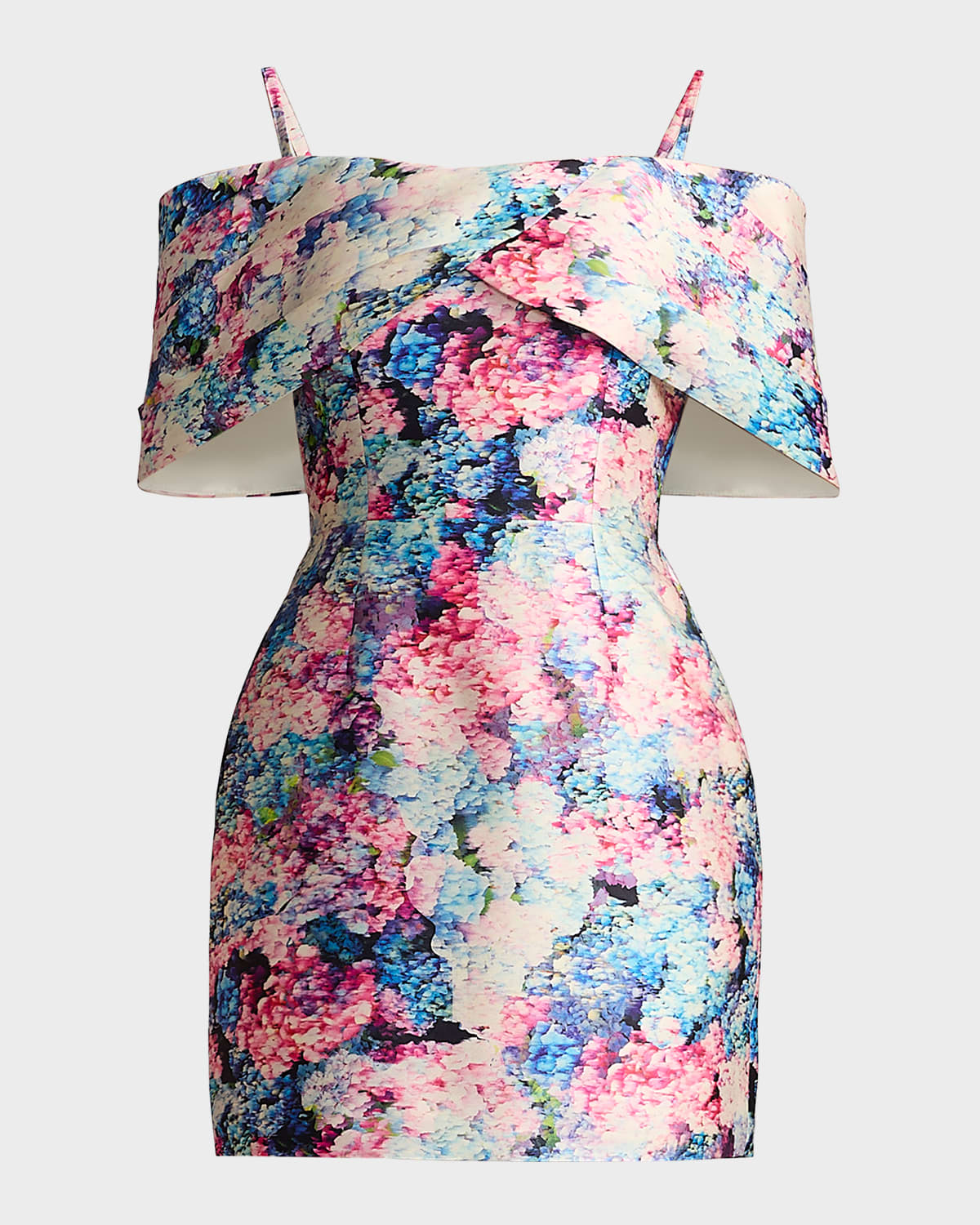 Floral-Print Cold-Shoulder Mikado Mini Dress