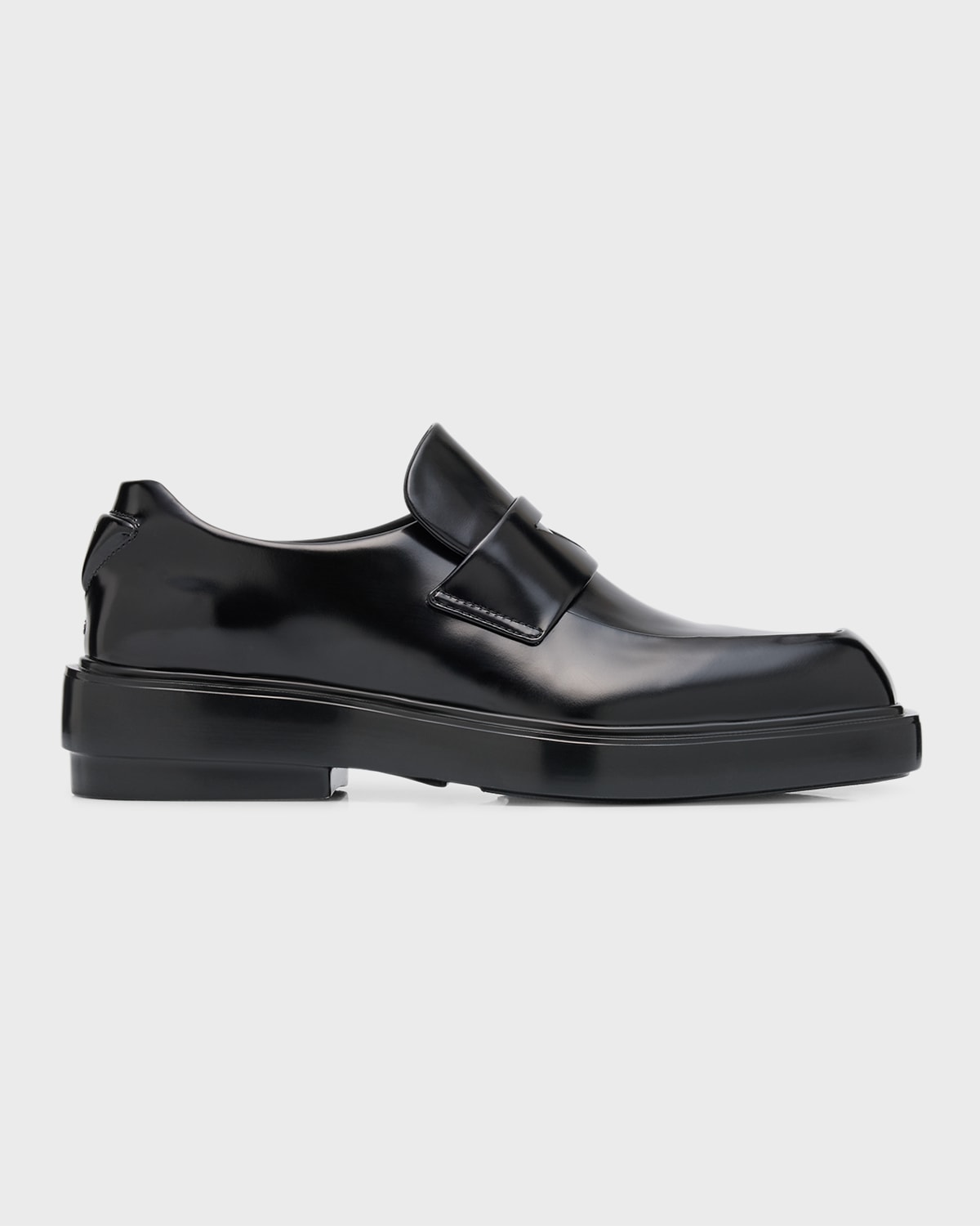 Shop Prada Leather Square-toe Penny Loafers In Nero