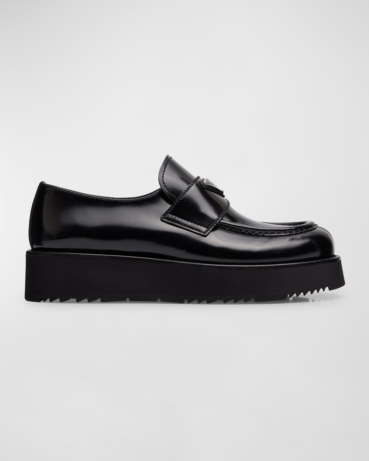 Shop Prada Flatform Leather Loafers In Nero