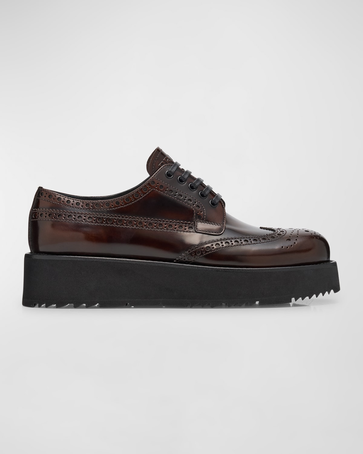 Leather Lace-Up Oxford Flatform Loafers