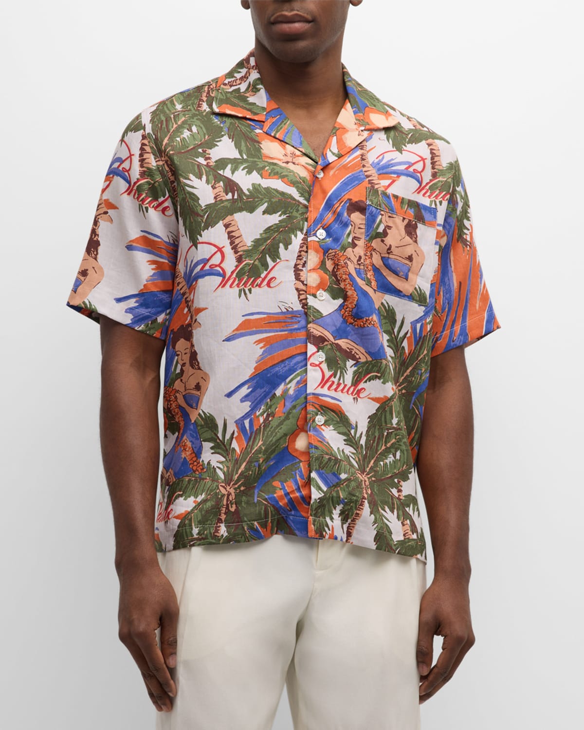 Rhude Floral-print Linen Shirt In Multi
