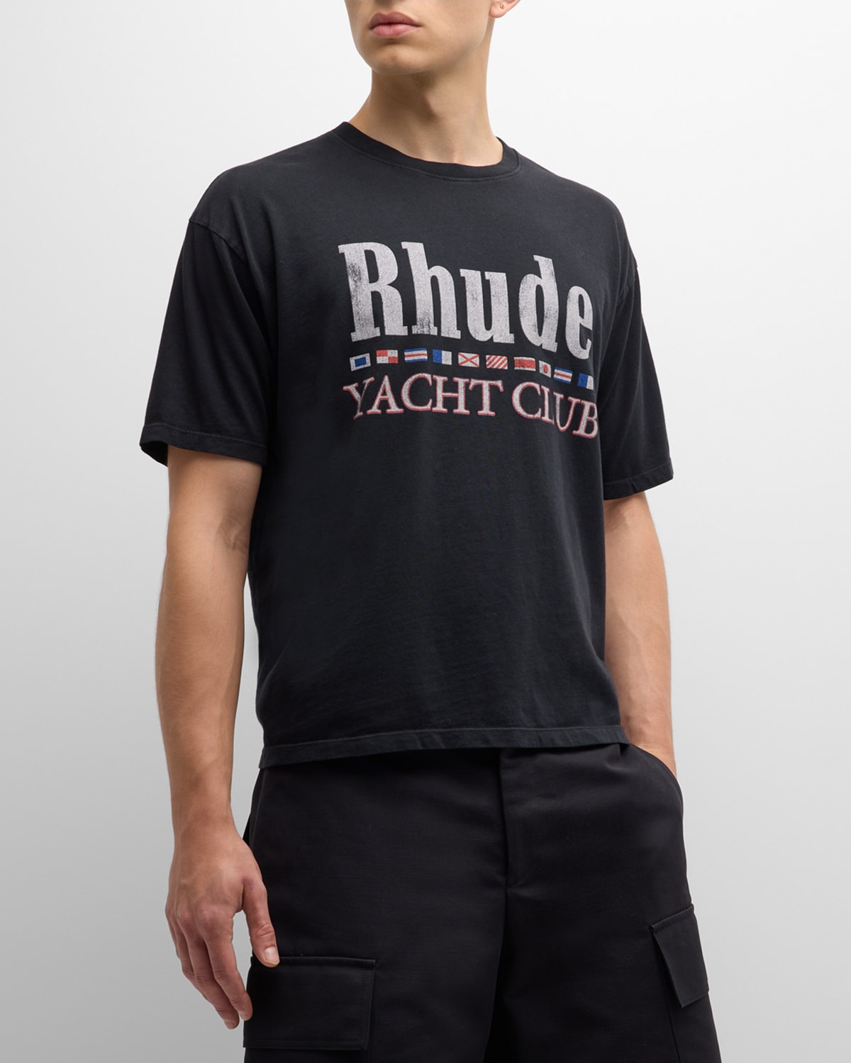 Shop Rhude Men's Yacht Club Flags T-shirt In Vintage Black