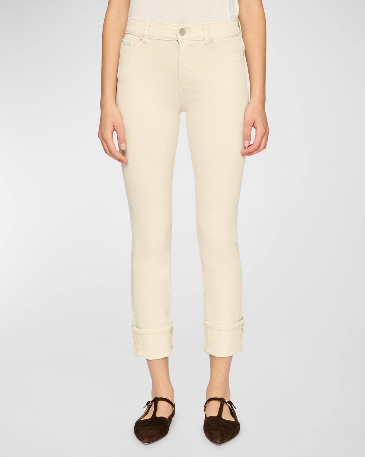 Shop Dl1961 Mara Straight Mid-rise Ankle Jeans In Flax Cuffed