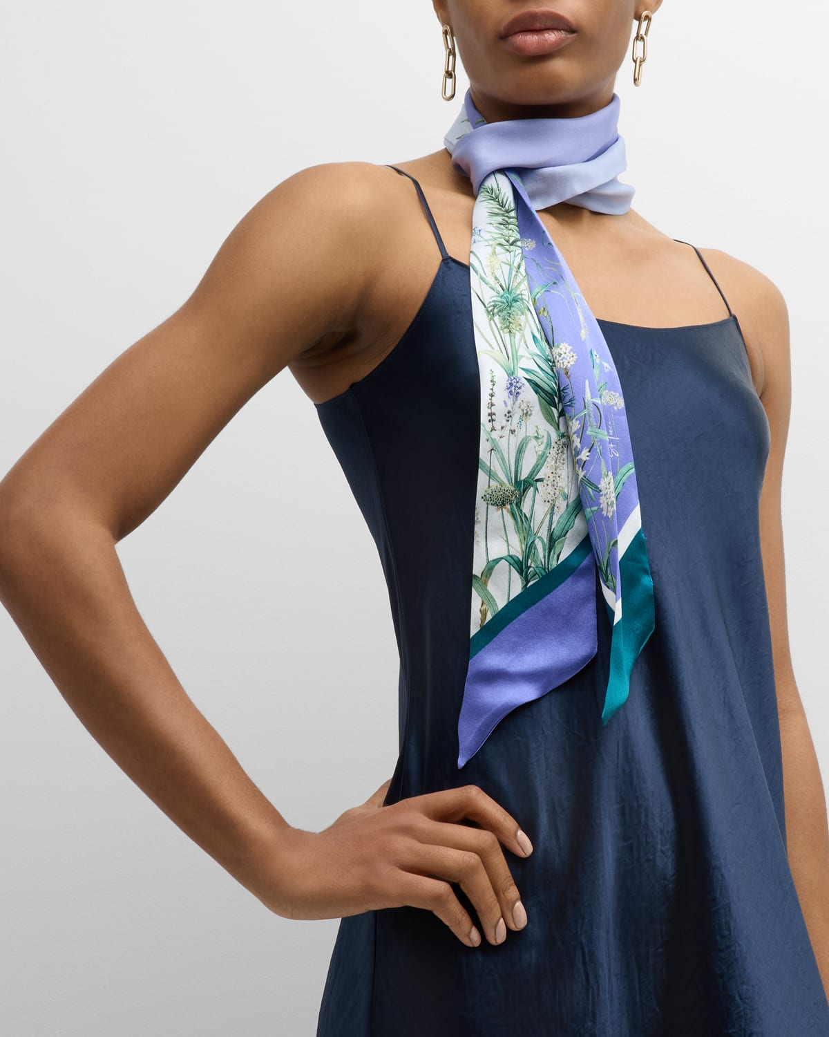 Shop St. Piece Vanessa Silk Twill Skinny Scarf In Blue Ombre Multi Colour Print