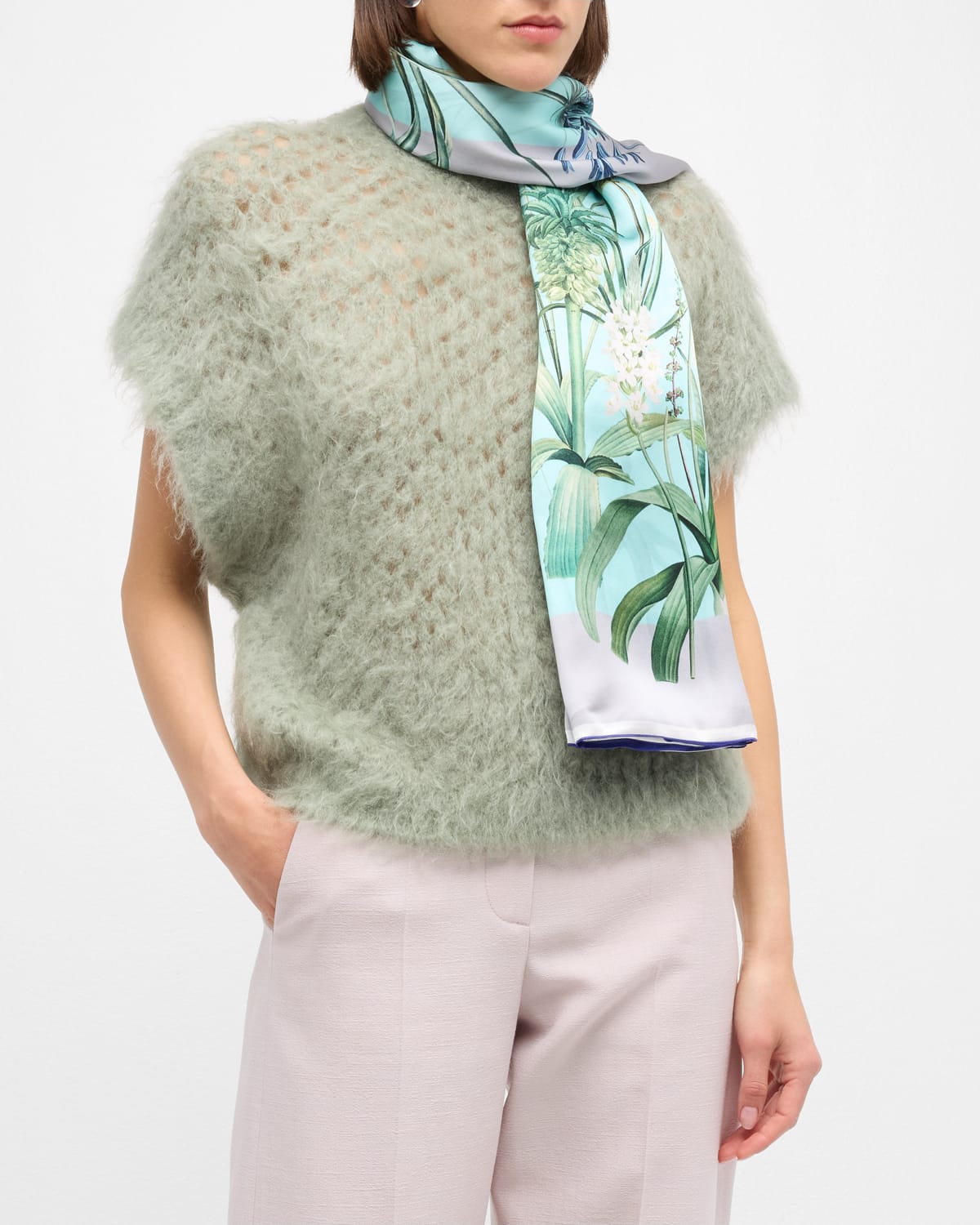 Shop St. Piece Vanessa Double-sided Silk Scarf In Green White Multi Floral Print