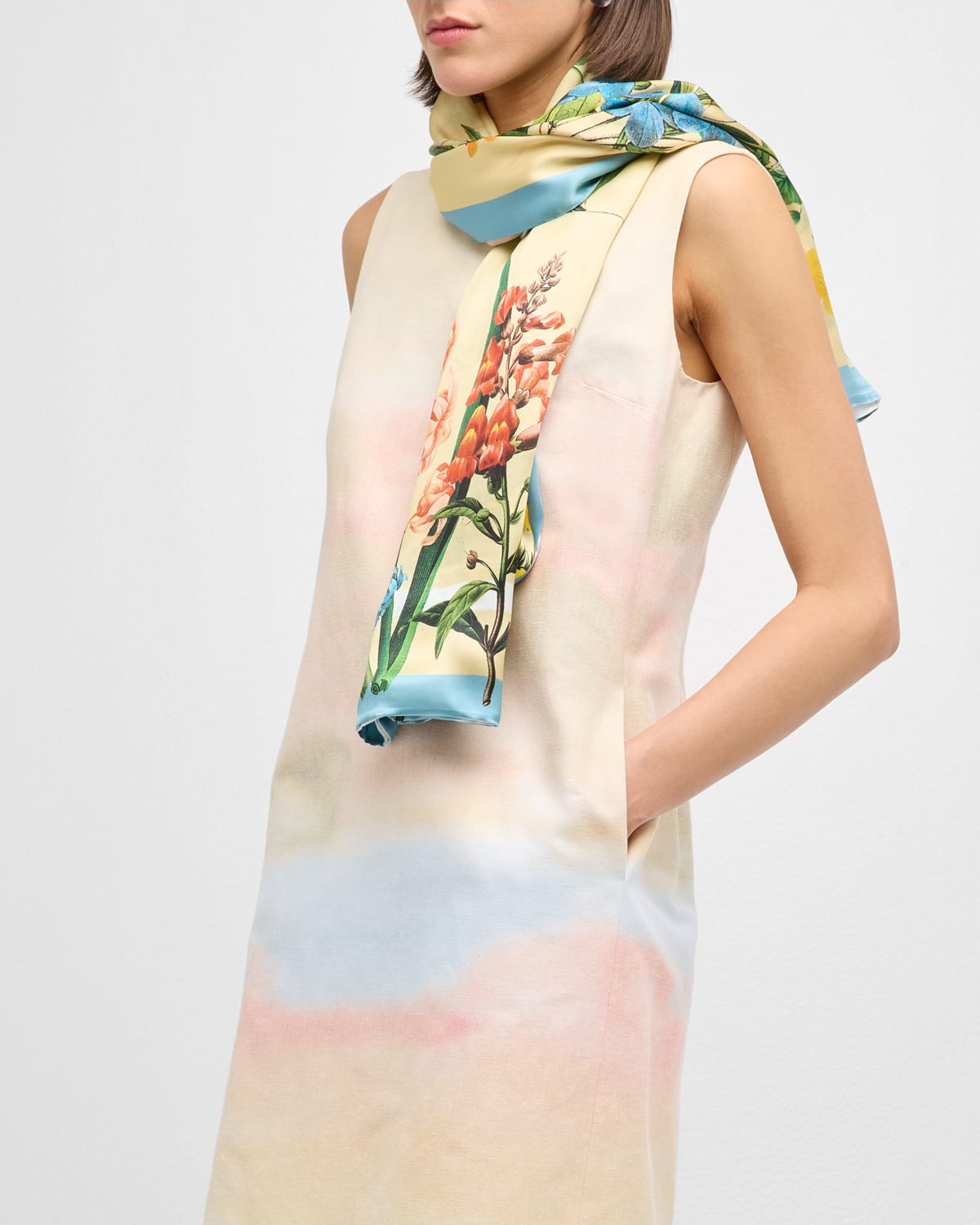 Shop St. Piece Violet Double-sided Silk Scarf In Latte Yellow Multi Colour Print
