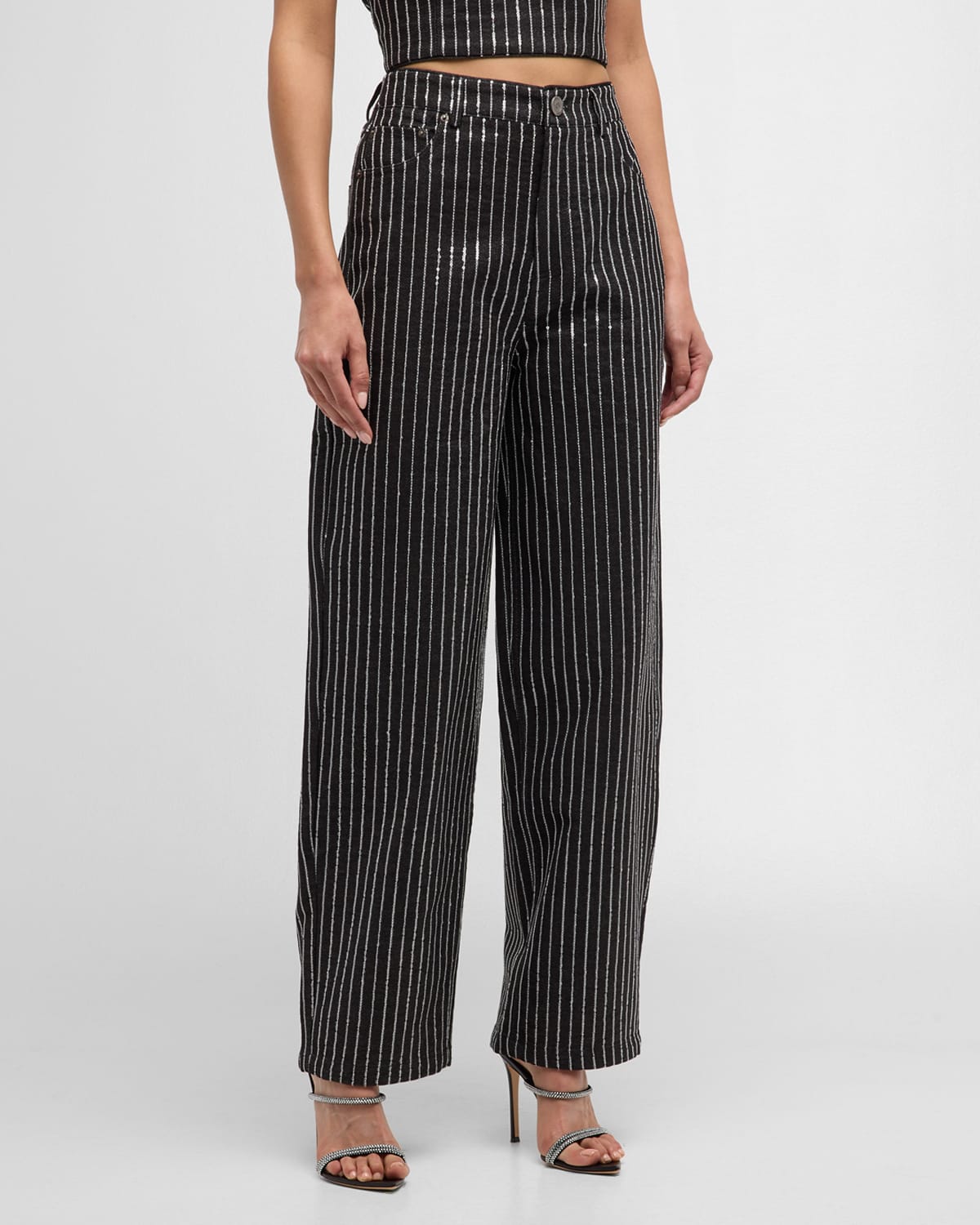 Rotate Birger Christensen Rotate Jeans With Sequined Stripes In Black
