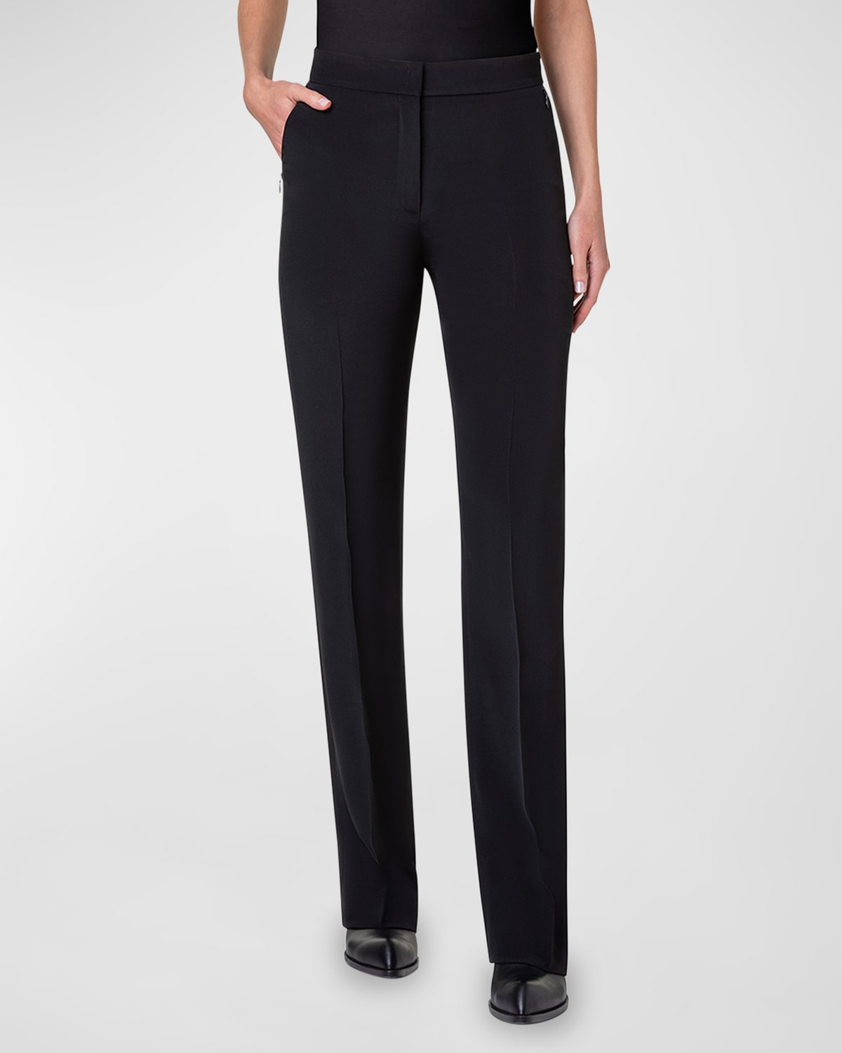 Shop Akris Carl Mid-rise Silk Crepe Straight-leg Pants In Black