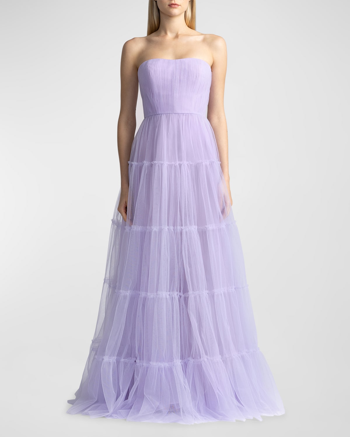 ZAC POSEN STRAPLESS TIERED A-LINE TULLE GOWN