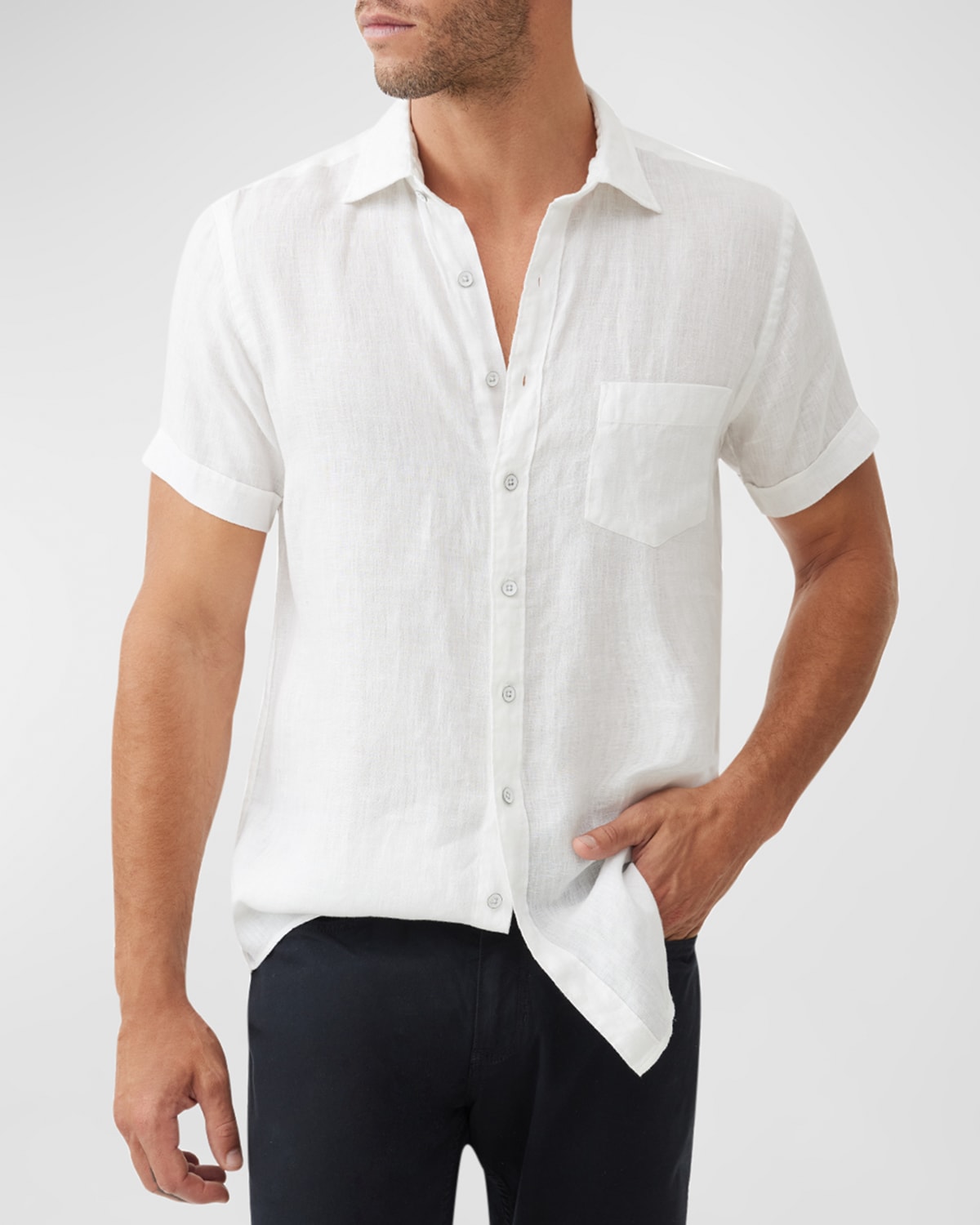 Shop Rodd & Gunn Men's Palm Beach Linen Short-sleeve Shirt In Snow