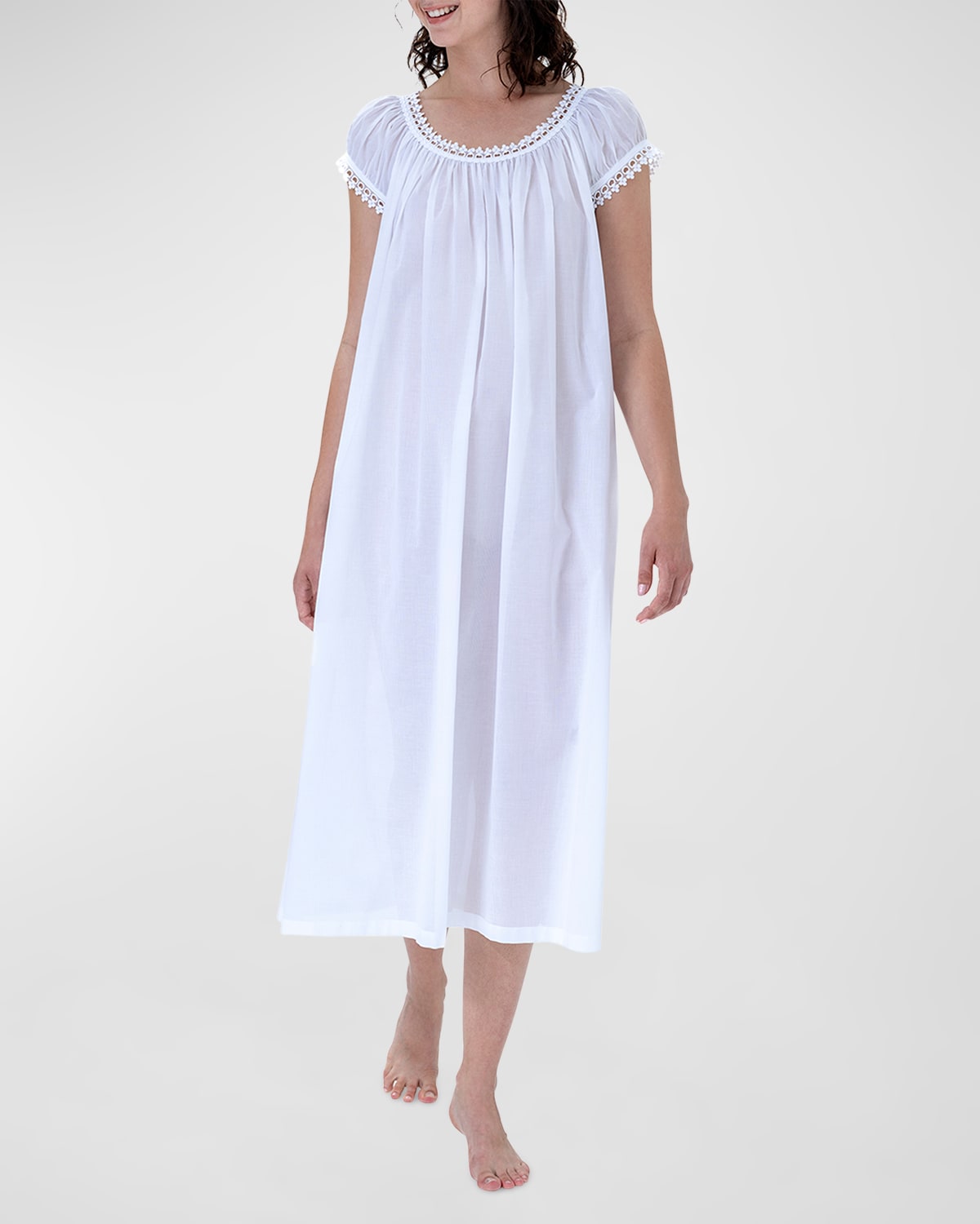 Celestine Monica-2 Ruched Lace-trim Cotton Nightgown In White