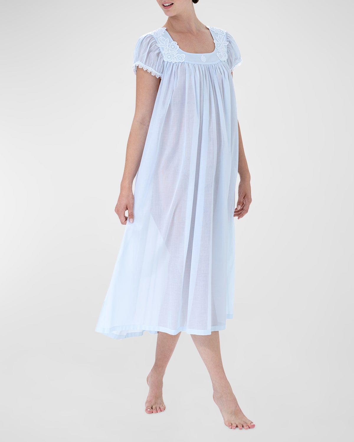 Ronya-2 Ruched Lace-Trim Cotton Nightgown