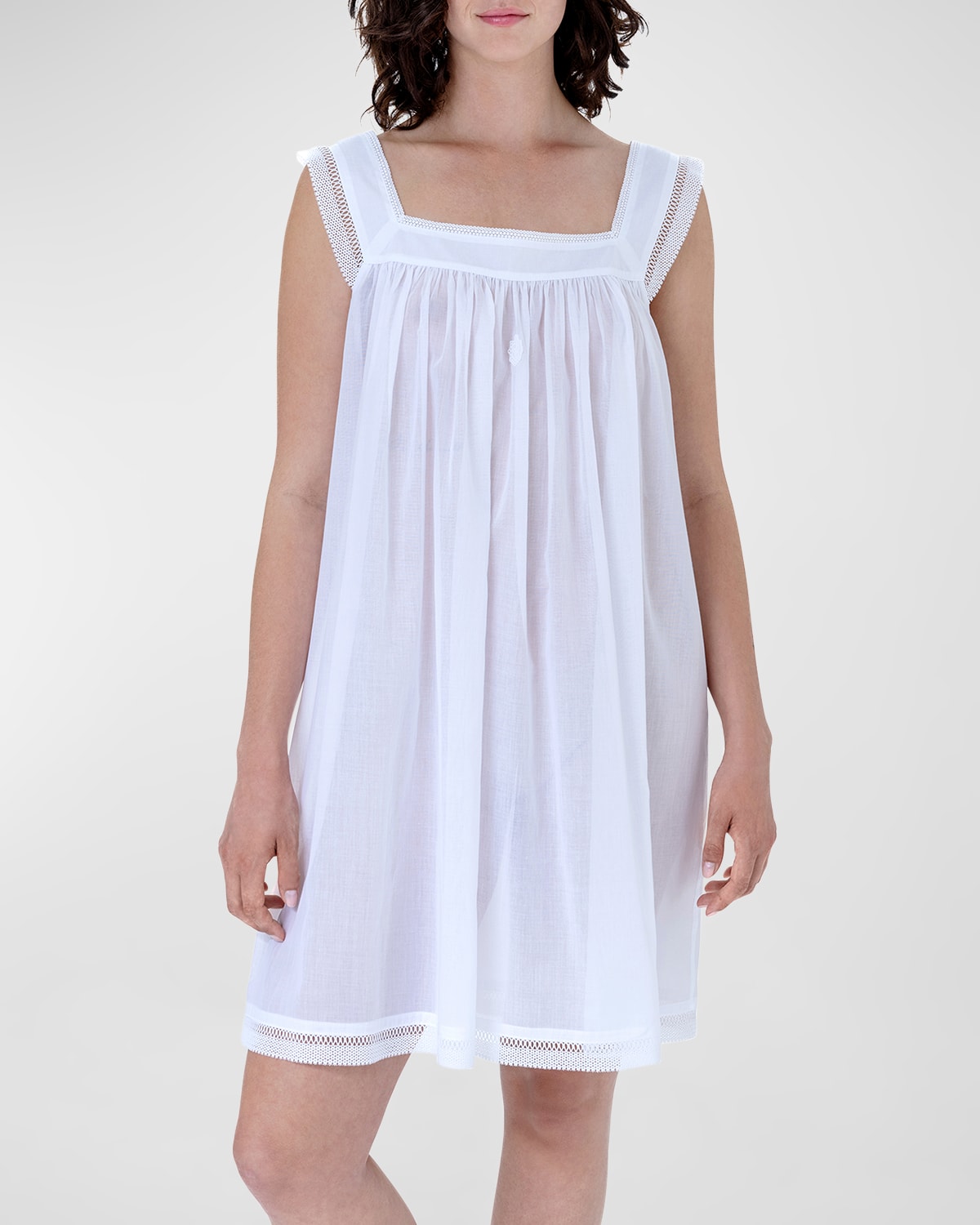 Mia Ruched Lace-Trim Cotton Babydoll
