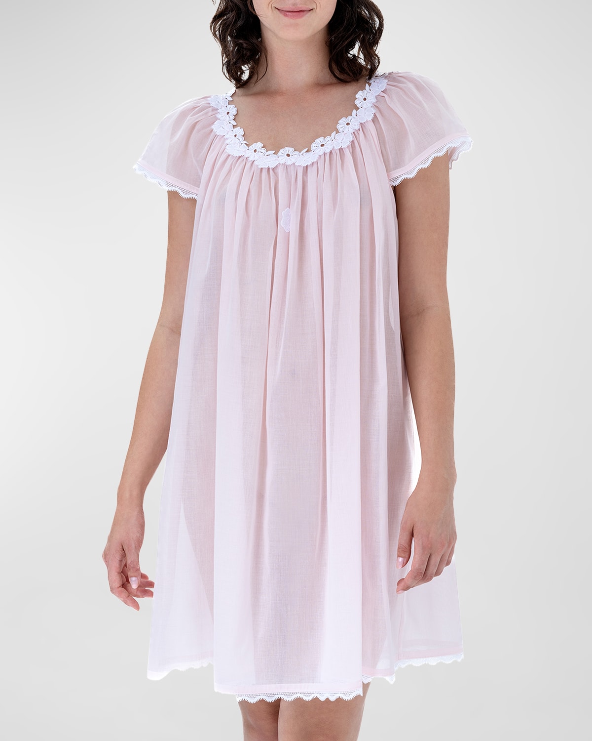 Celestine Coralie-2 Ruched Lace-trim Cotton Babydoll In Pink