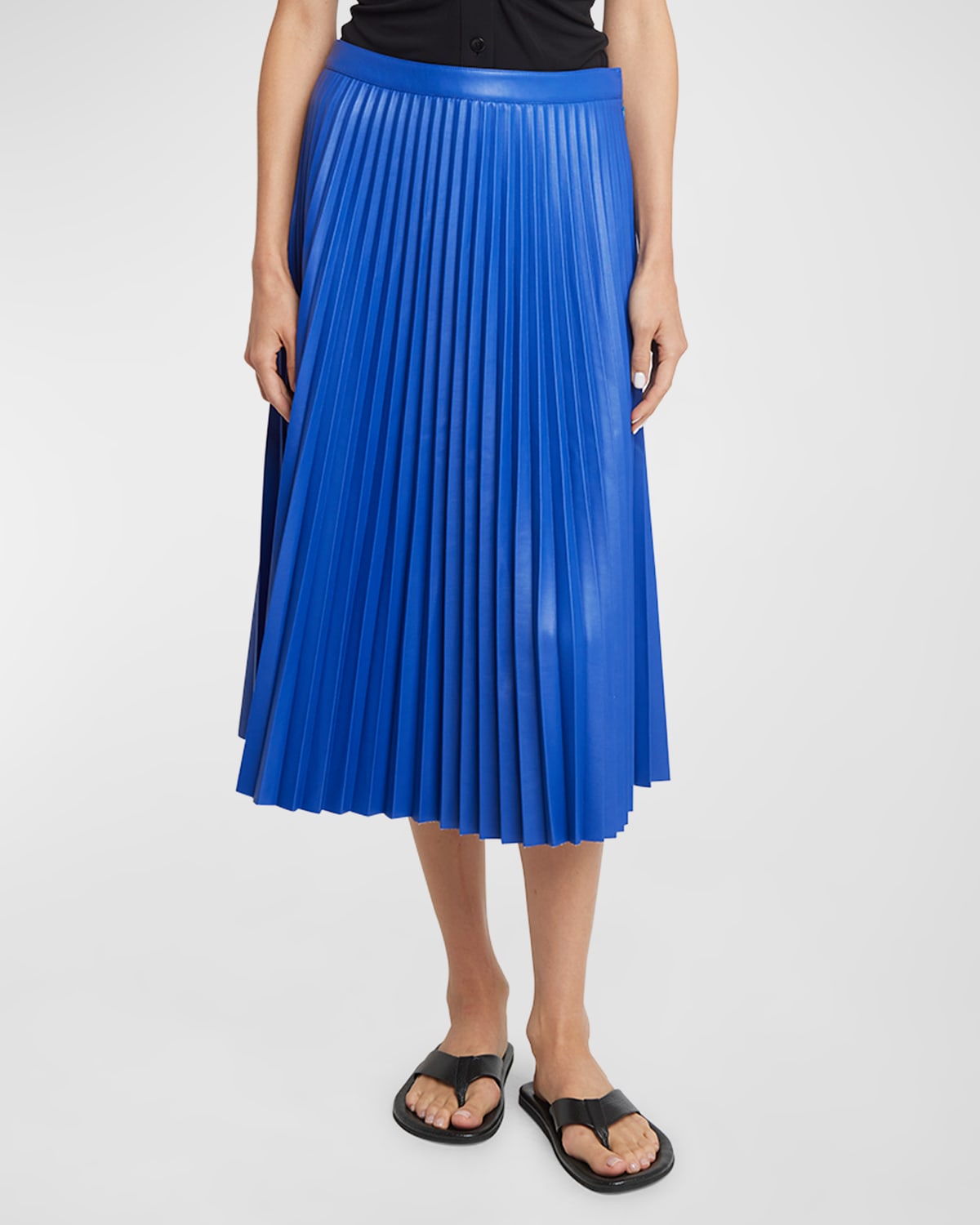 Shop Proenza Schouler White Label Daphne Pleated Faux-leather Midi Skirt In Sapphire