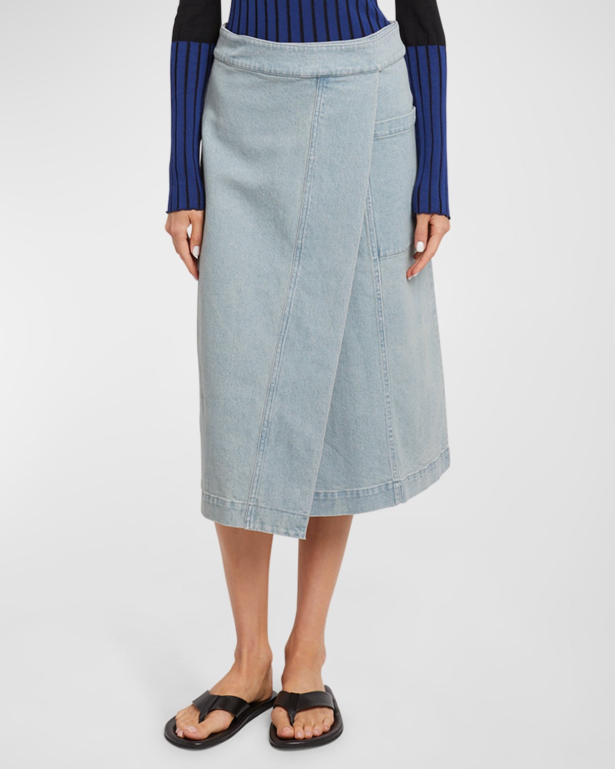 Proenza Schouler White Label Iris Denim Midi Wrap Skirt In Grey