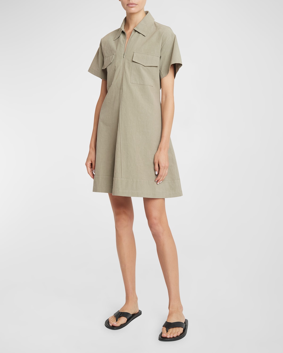 Carmine Short-Sleeve Crinkle Cotton Mini Dress