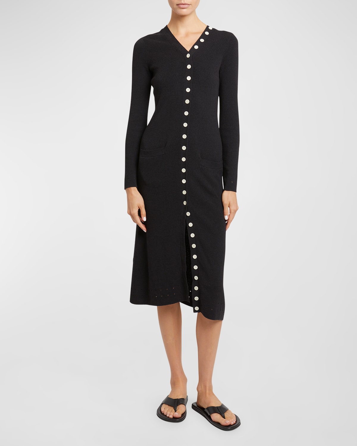 Proenza Schouler White Label Cameron Long-sleeve Knit Button-front Dress In Black