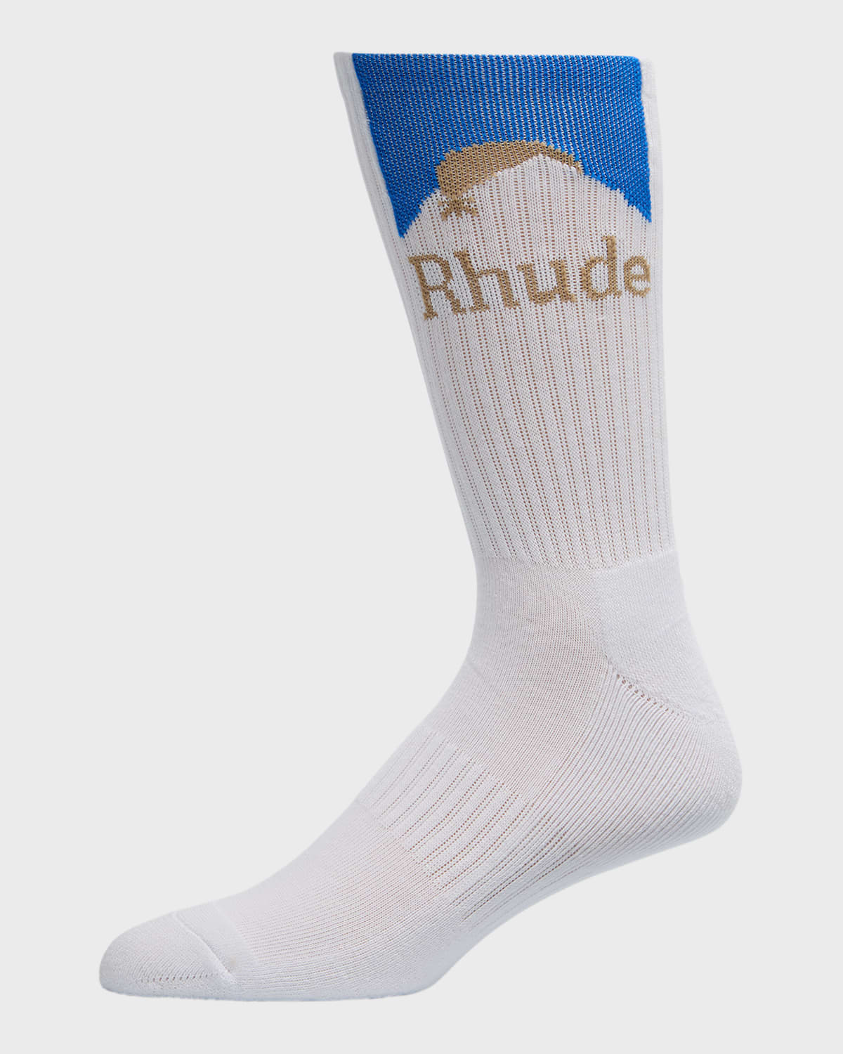 Shop Rhude Men's Moonlight Logo Crew Socks In White/blue/yellow