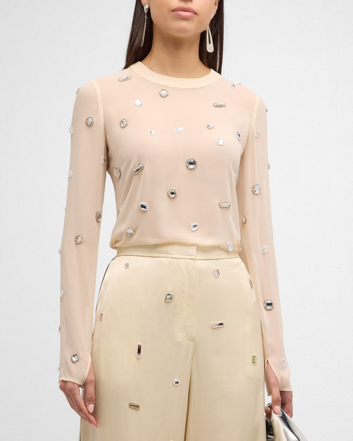 Shop 3.1 Phillip Lim / フィリップ リム Sheer Long-sleeve Halo Gem Top In Champagne