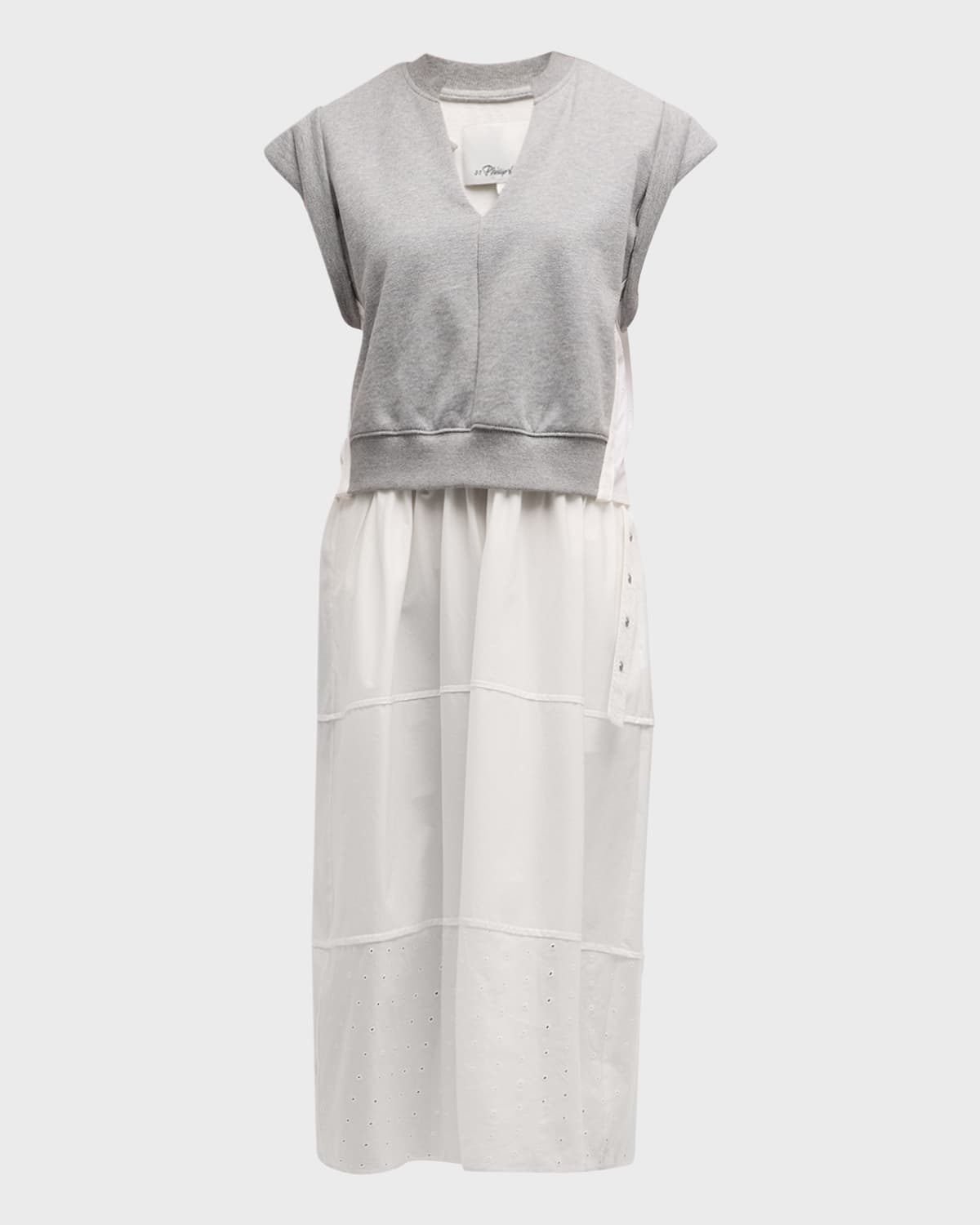 3.1 Phillip Lim Combo Tiered Sweatshirt Midi Dress In Grey Melange-ivor