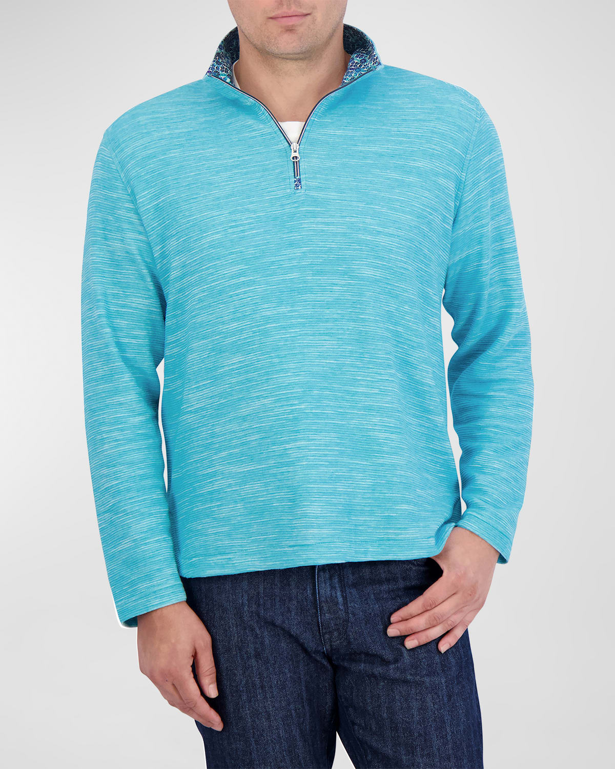 Shop Robert Graham Men's Ledson Cotton Knit Quarter-zip Sweater In Teal