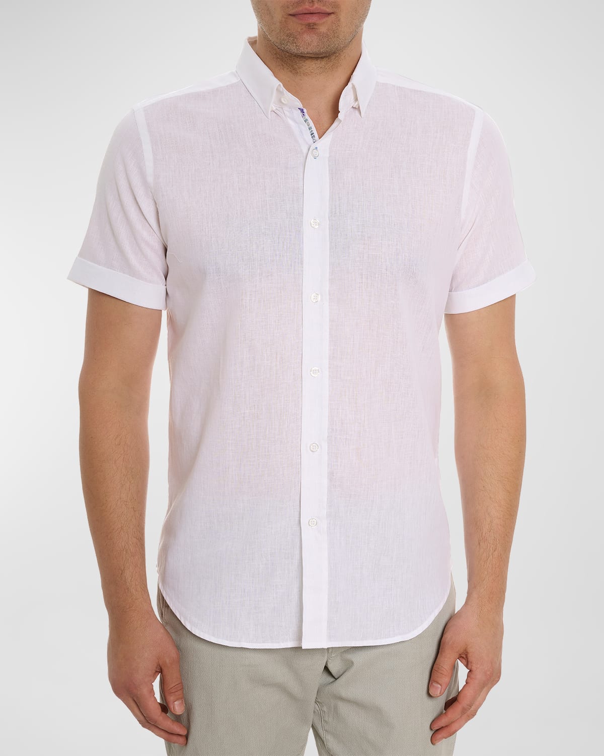 Shop Robert Graham Men's Palmer Linen-cotton Short-sleeve Shirt In White