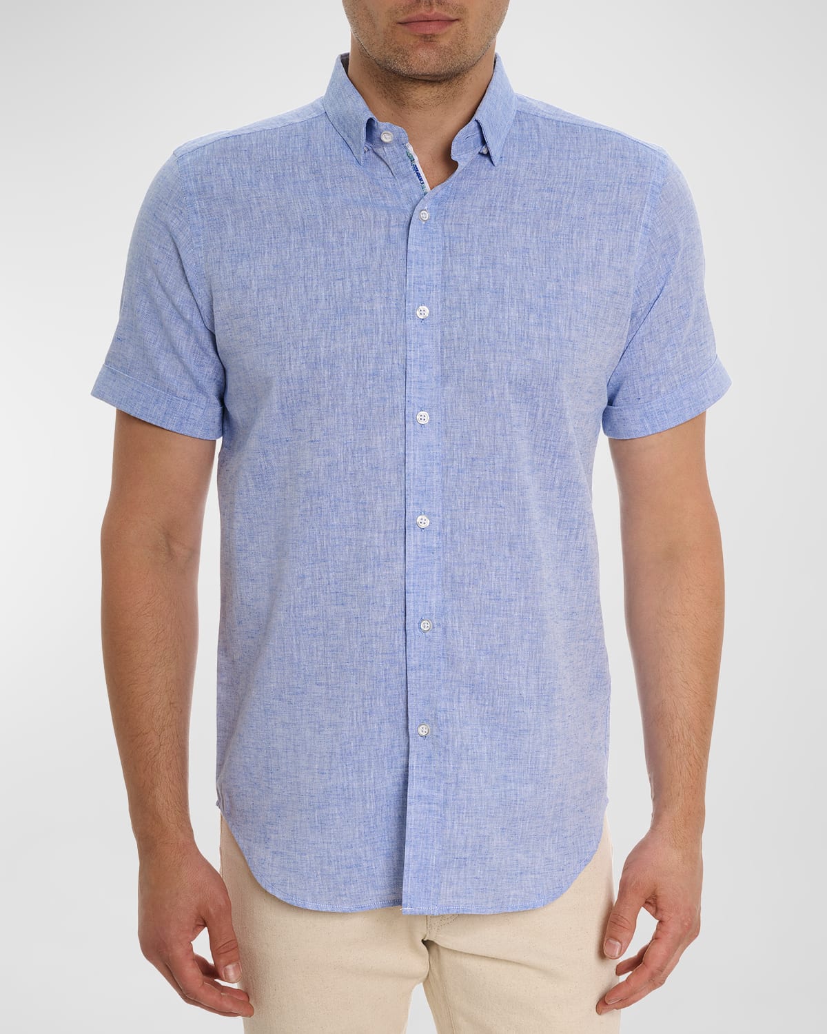 Shop Robert Graham Men's Palmer Linen-cotton Short-sleeve Shirt In Blue