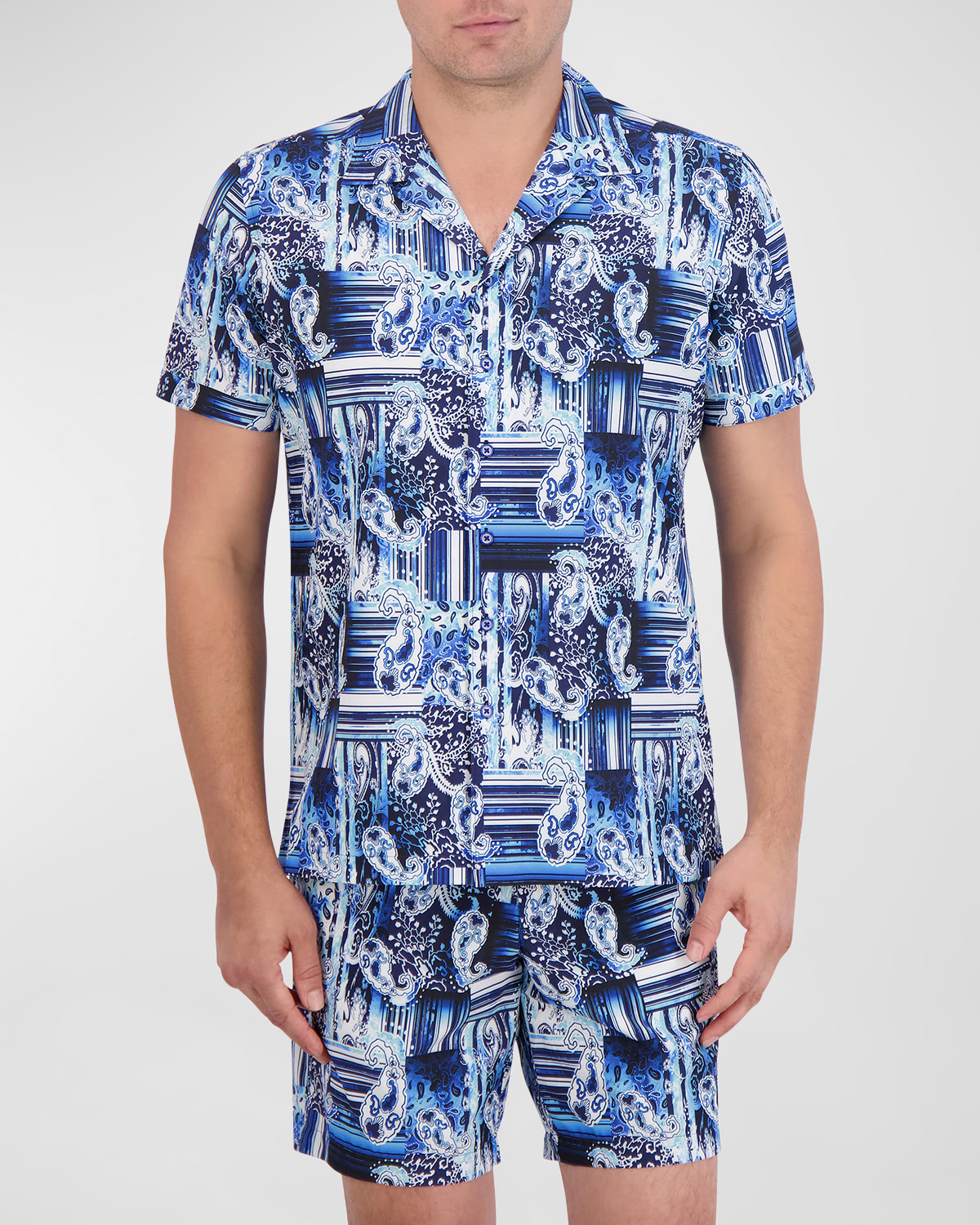 Shop Robert Graham Men's Makua Paisley-print Short-sleeve Shirt In Navy