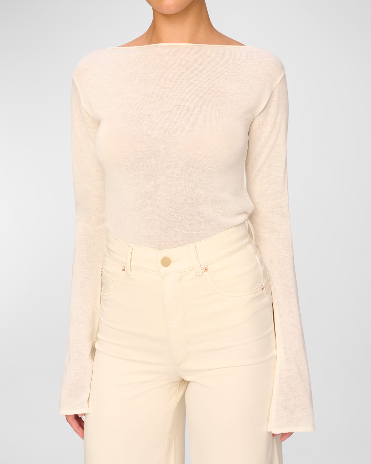 Shop Dl1961 Long-sleeve Boat-neck Top In Cream