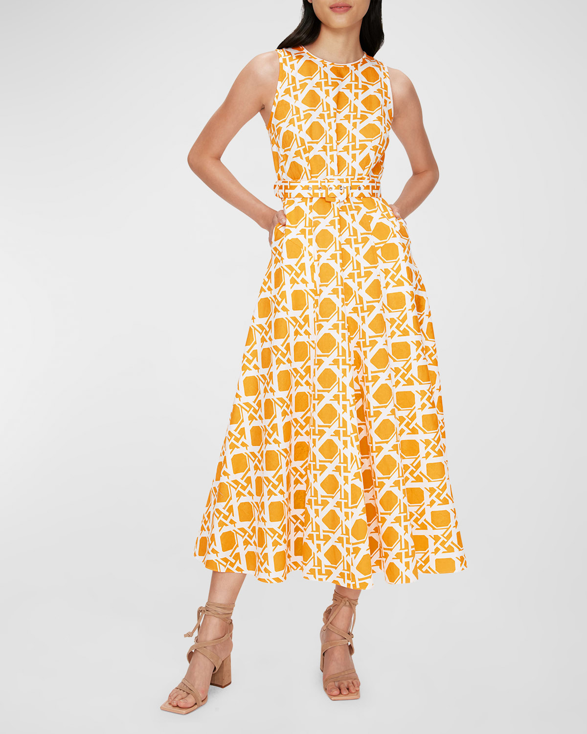 Elliot Sleeveless Geometric-Print Midi Dress