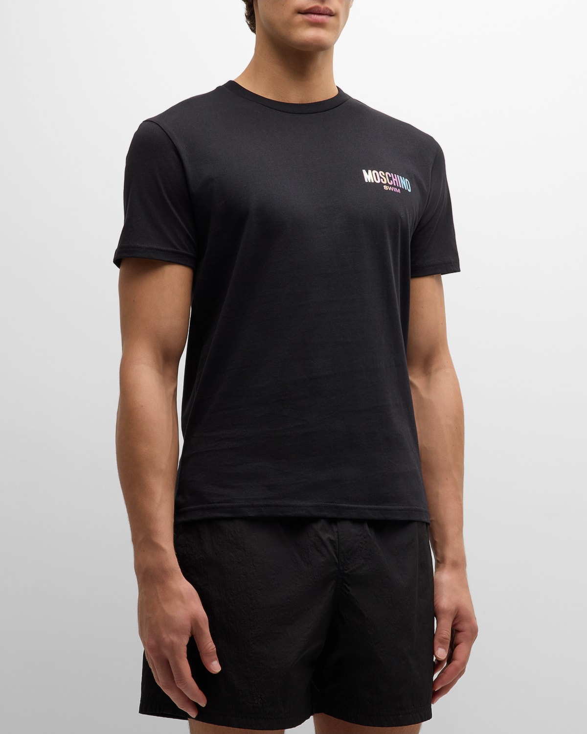 Shop Moschino Men's Rainbow Swim Logo T-shirt In Black