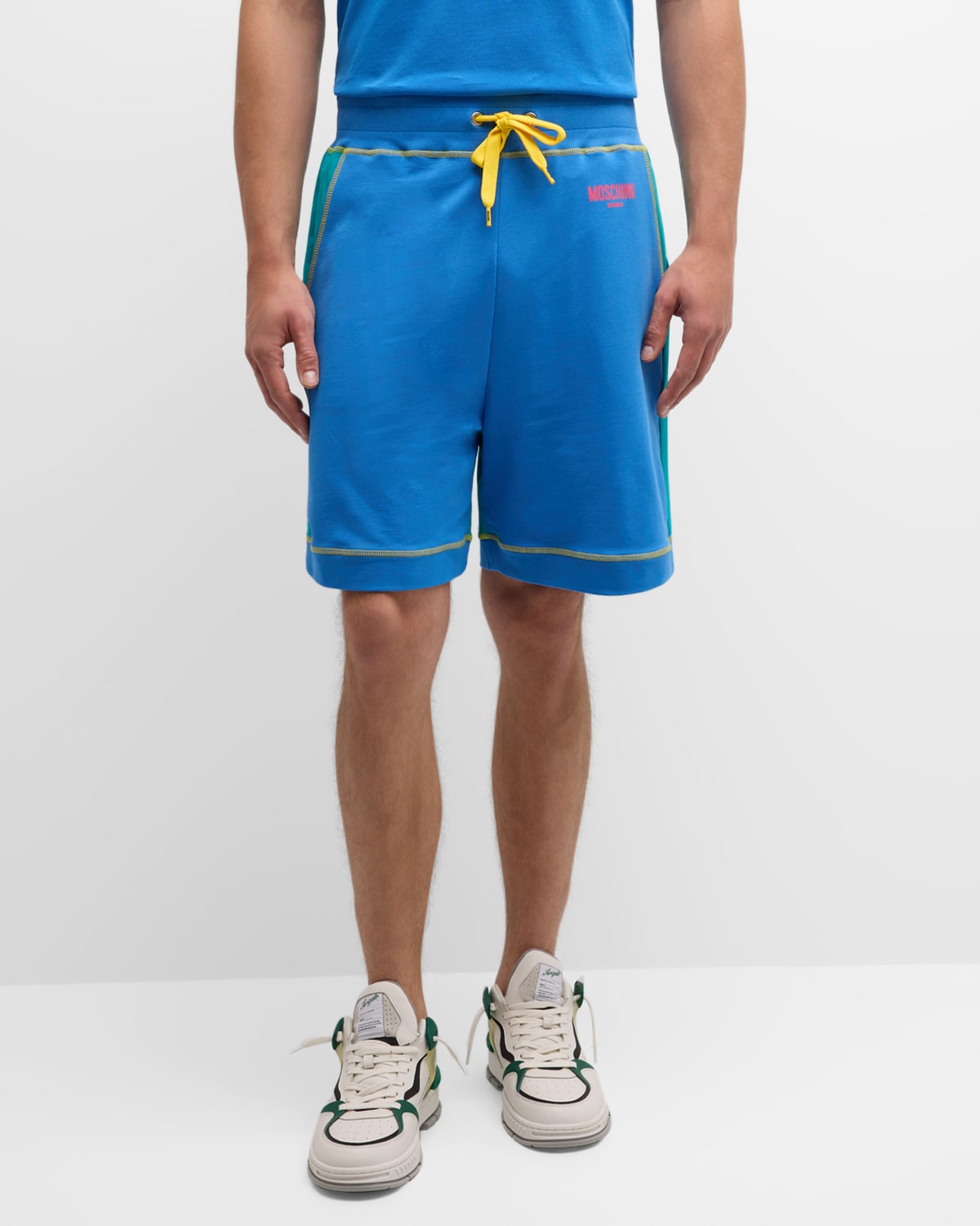Shop Moschino Men's Colorblock Sweat Shorts In Blue Multi