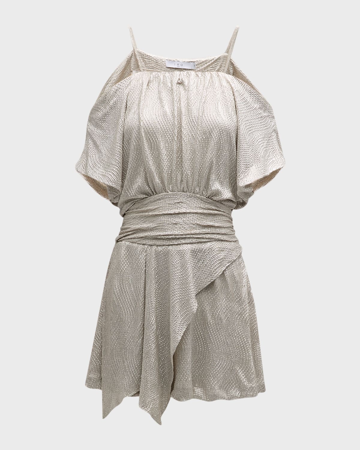 Iro Siranne Draped Open-shoulder Mini Dress In Ecru/silver