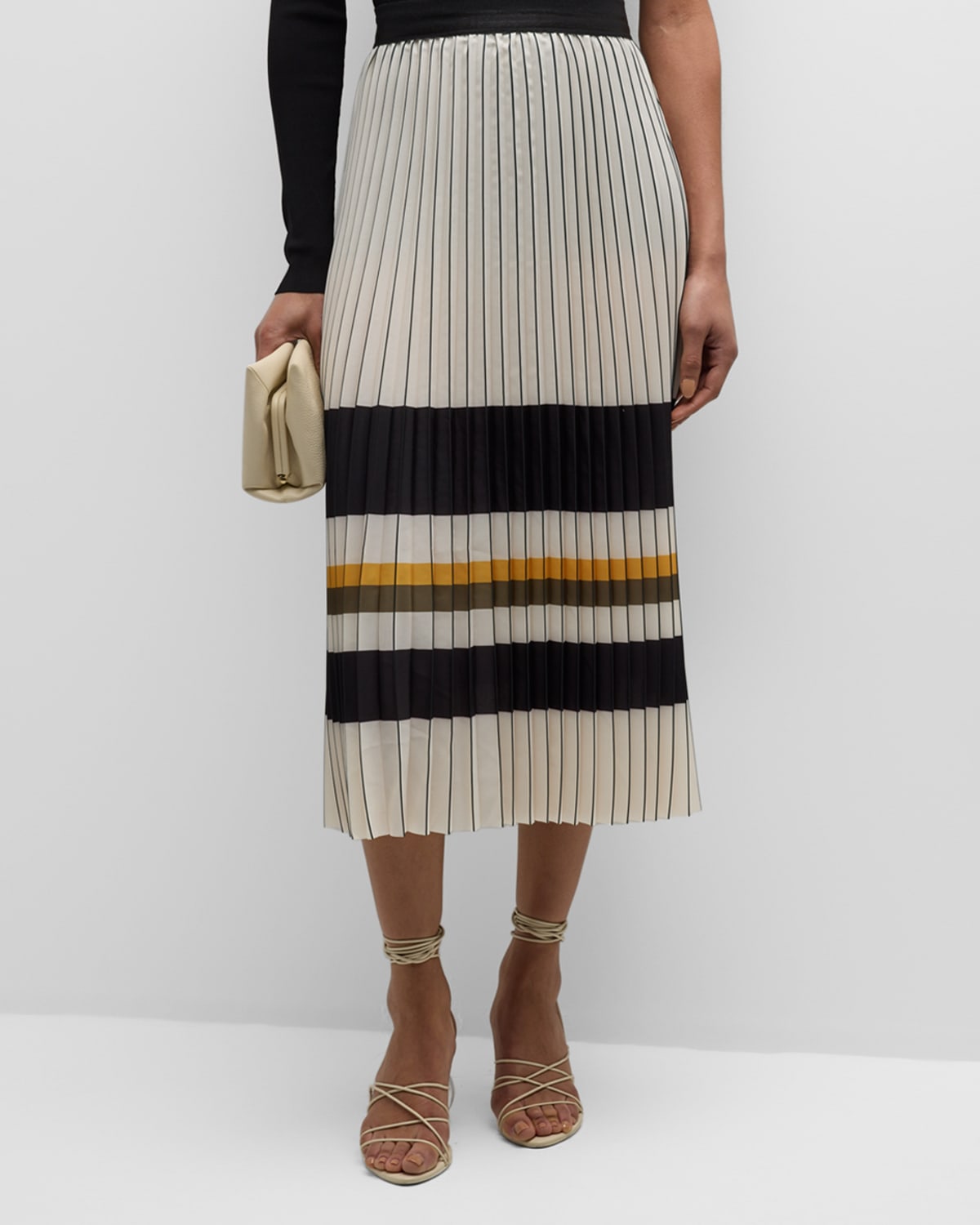 Shop Le Superbe Pleated Stripe Midi Skirt In Cream Multi