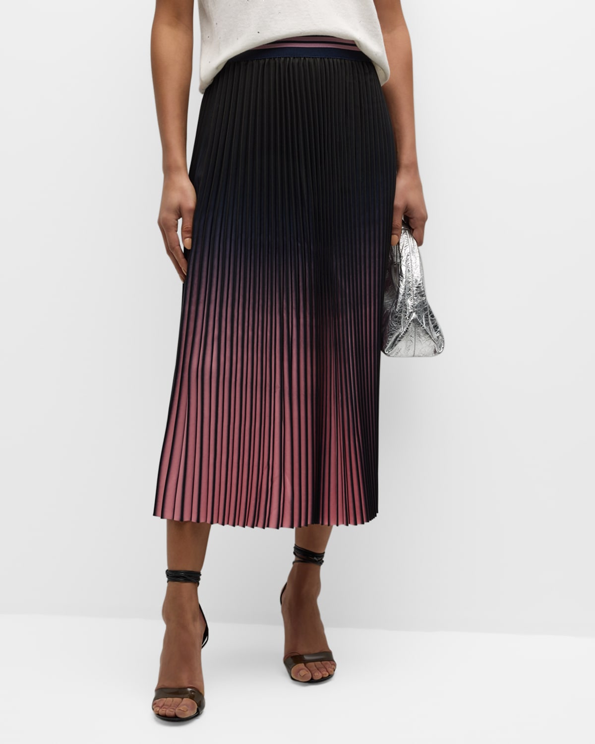 Shop Le Superbe Pleated Ombre Midi Skirt In Blush Ombre