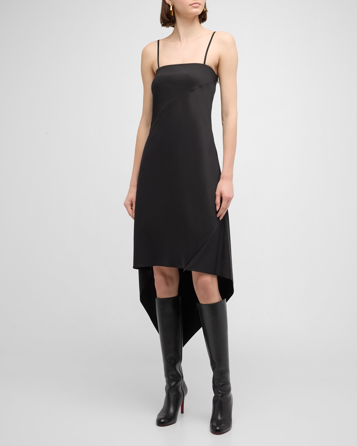 Helmut Lang Fitted Evening Dress With Scarf Hem Design In Black