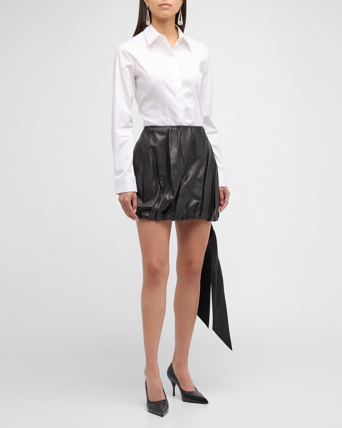 Shop Helmut Lang Leather Bubble Mini Skirt In Black