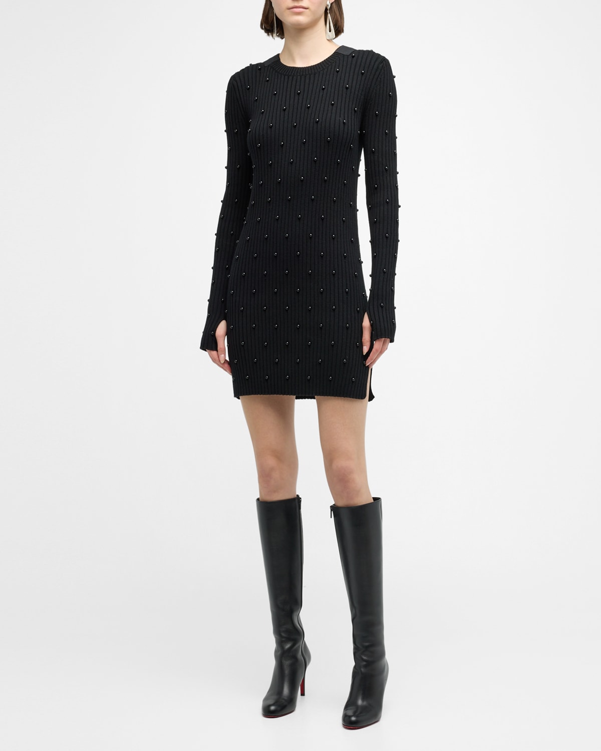 Shop Helmut Lang Embroidered Mini Sweater Dress In Black