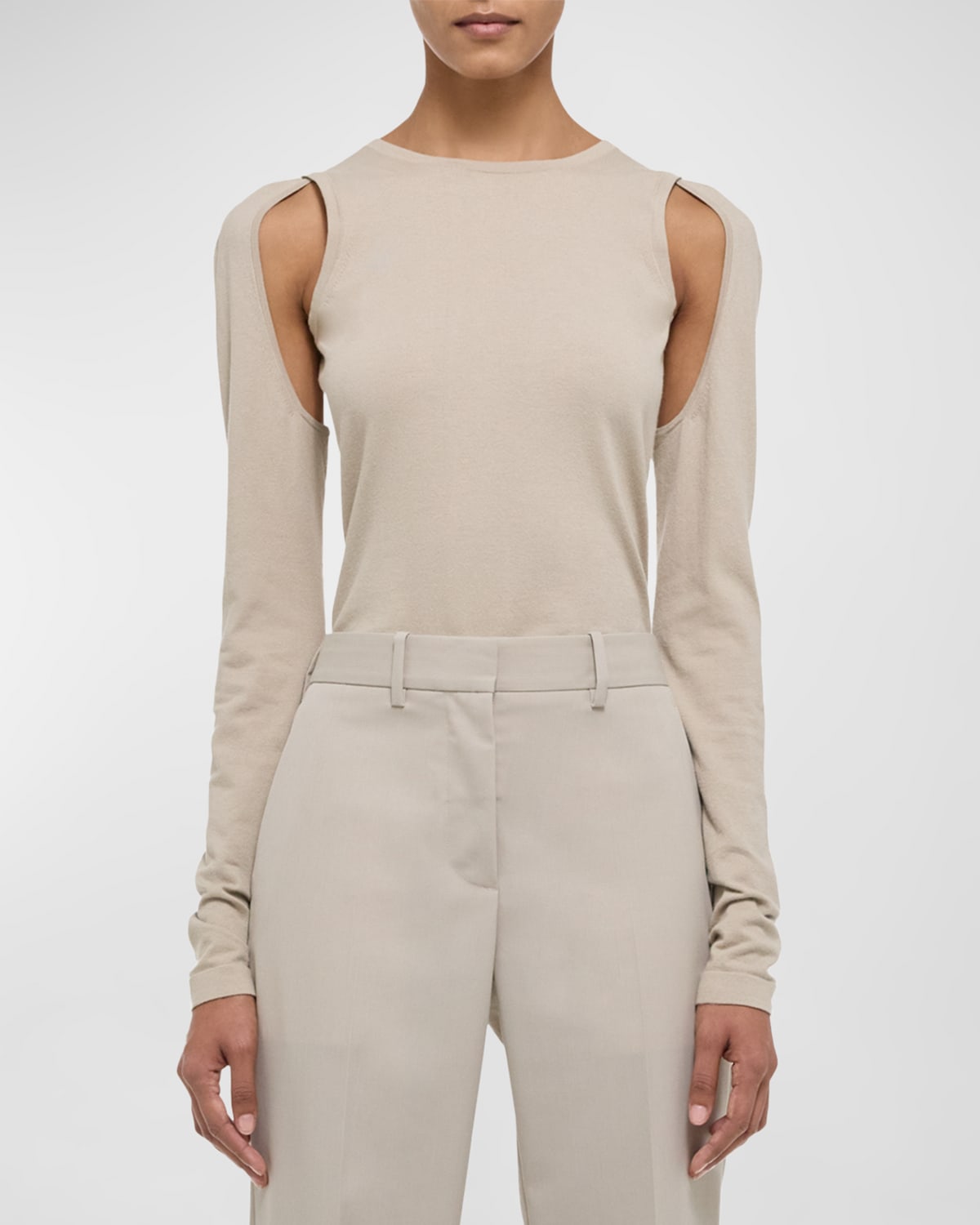Shop Helmut Lang Cut-out Long-sleeve Knit Top In Sand