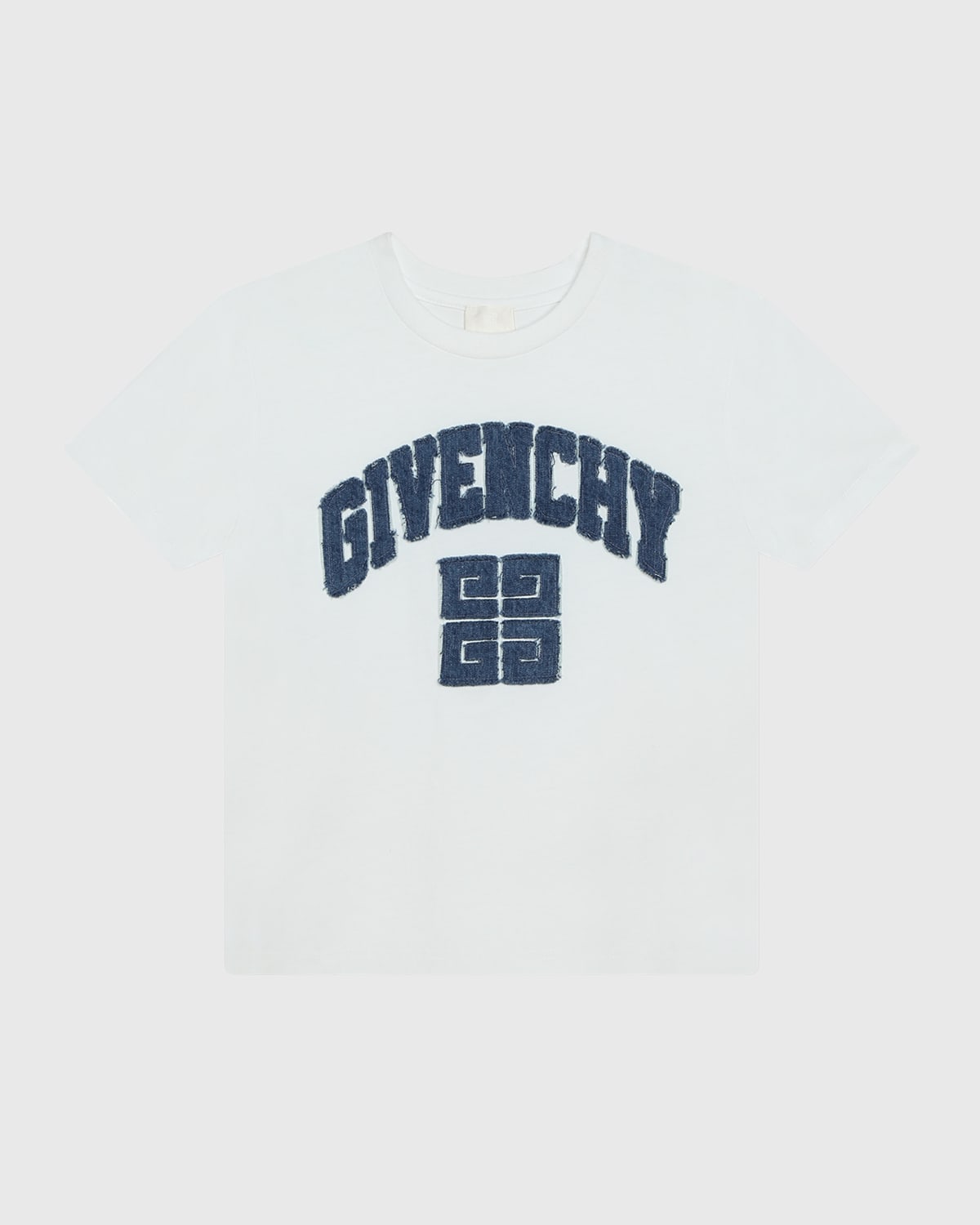Shop Givenchy Boy's Denim Logo Short-sleeve T-shirt In White