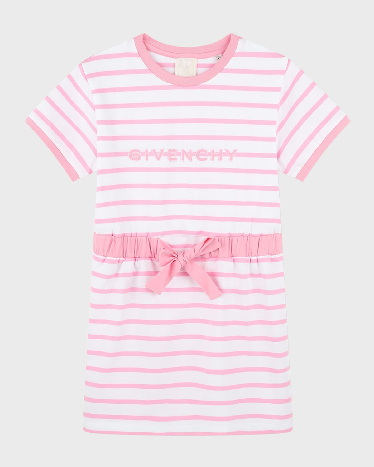 Givenchy Kids' Girl's Embroidered Logo Stripe Short-sleeve Dress In White/pink